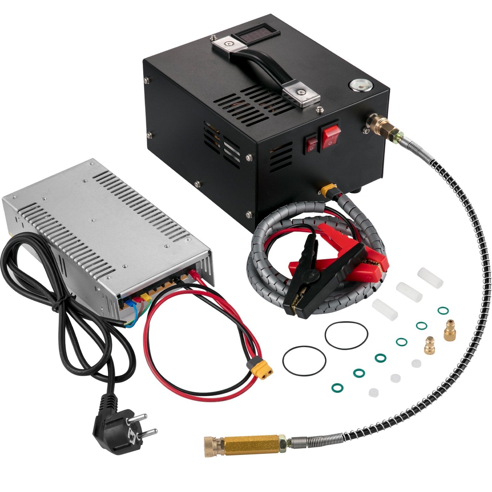 VEVOR PCP Air Compressor, 4500PSI/30Mpa Paintball Air Compressor, DC12V/AC110V Portable PCP Air Compressor, Manual-Stop PCP Air Rifle Pump, High Pressure Paintball and Scuba Tank Compressor Pump