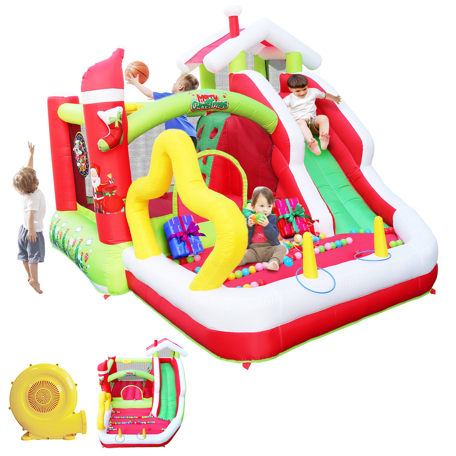 Christmas Jump 'n Slide Inflatable Bouncer for Kids Complete Setup with Blower