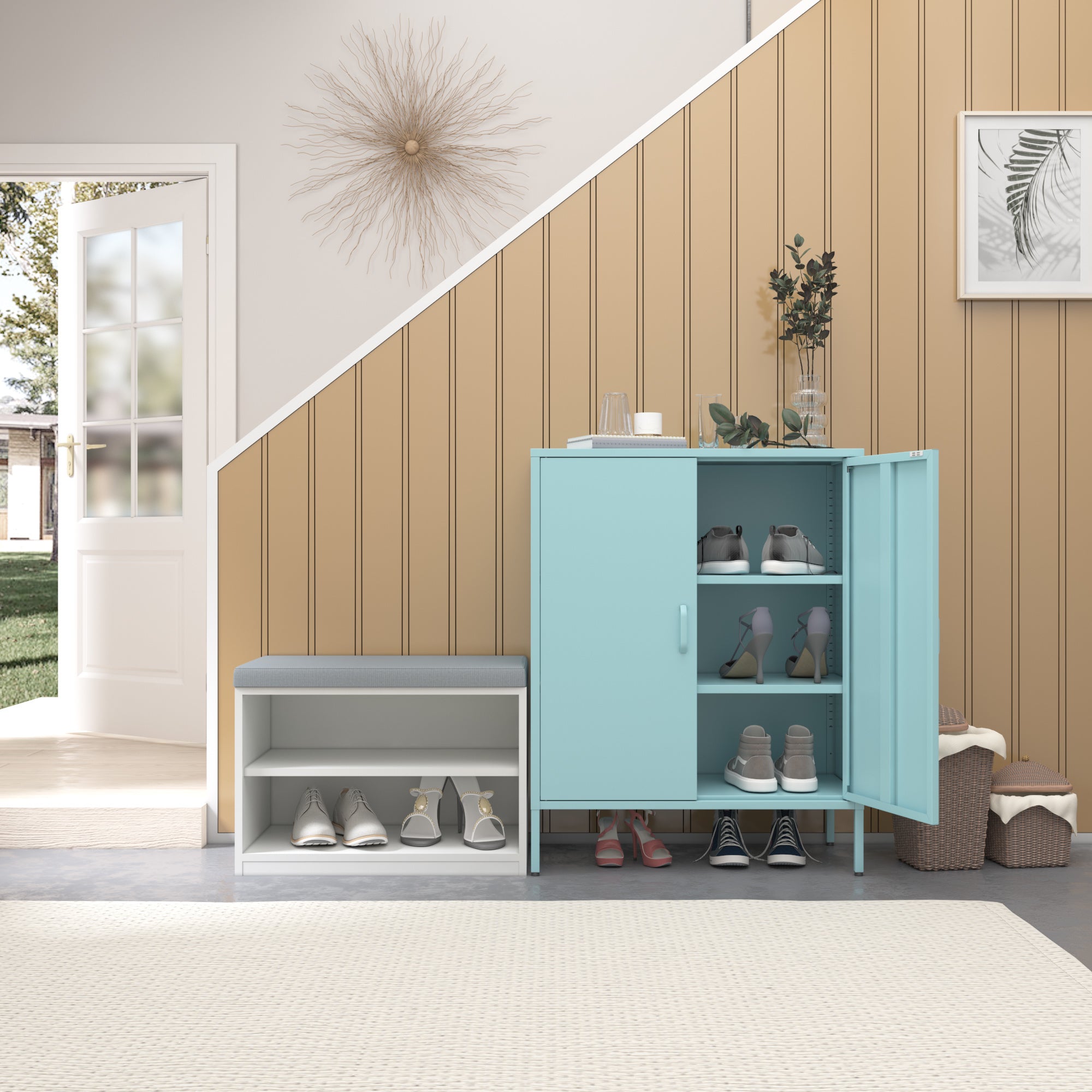 Metal Storage Locker Cabinet, Adjustable Shelves Free Standing Sideboard Steel Cabinets for Office,Home