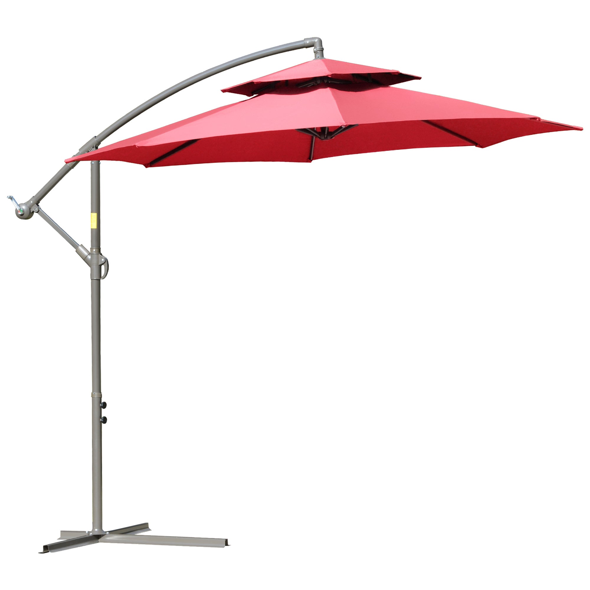 9' 2-Tier Cantilever Umbrella with Crank Handle, Cross Base and 8 Ribs, Garden Patio Offset Umbrella for Backyard, Poolside, and Lawn, Red