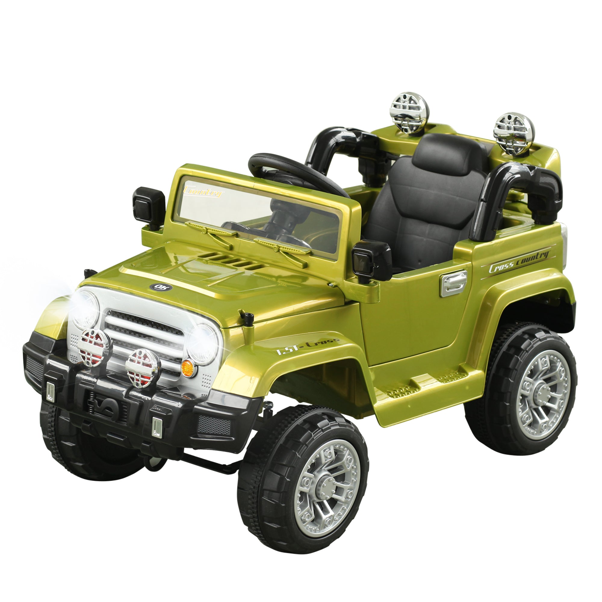 Kids Ride-on Car, Off-Road Truck with MP3 Connection, Working Horn, Steering Wheel, and Remote Control, 12V Motor, Green