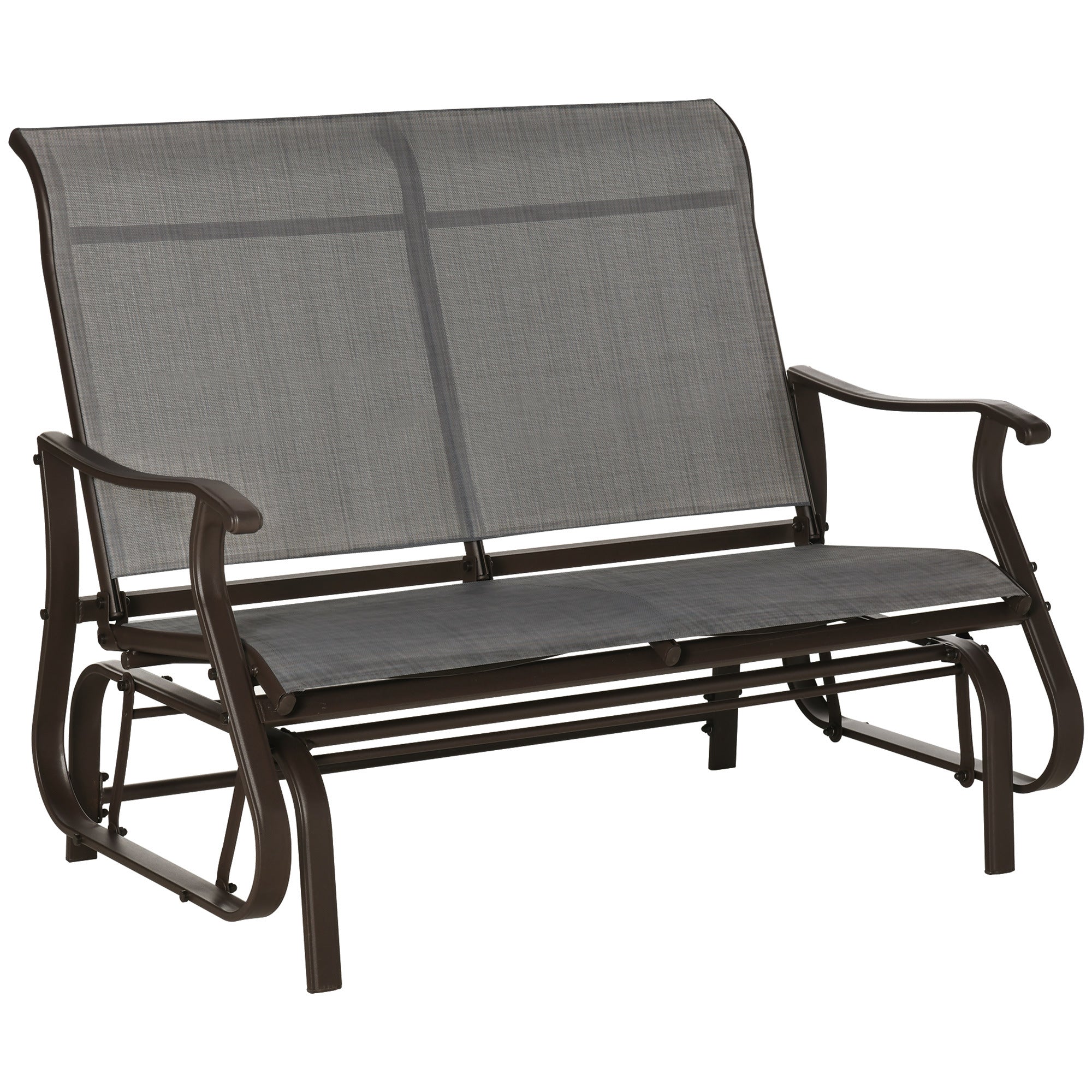 2-Person Outdoor Glider Bench, Patio Glider Loveseat Chair with Powder Coated Steel Frame, 2 Seats Porch Rocking Glider for Backyard, Lawn, Garden and Porch, Mixed Grey