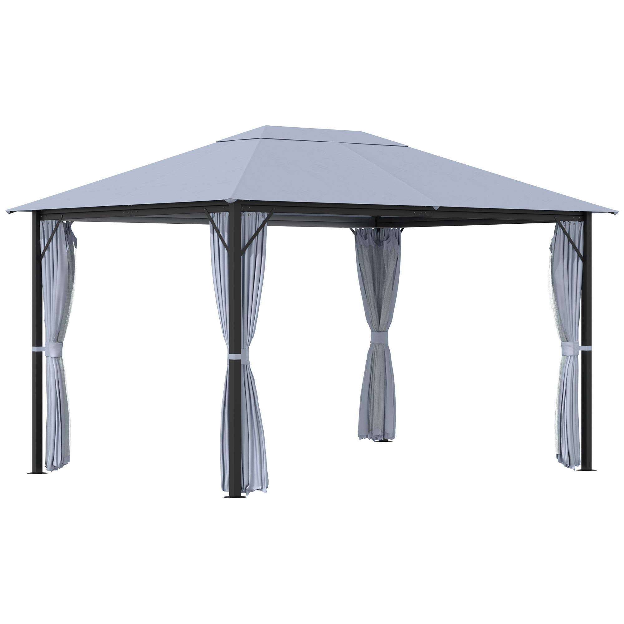 10' x 13' Patio Gazebo, Aluminum Frame, Outdoor Gazebo Canopy Shelter with Netting & Curtains, Garden, Lawn, Backyard and Deck, Gray