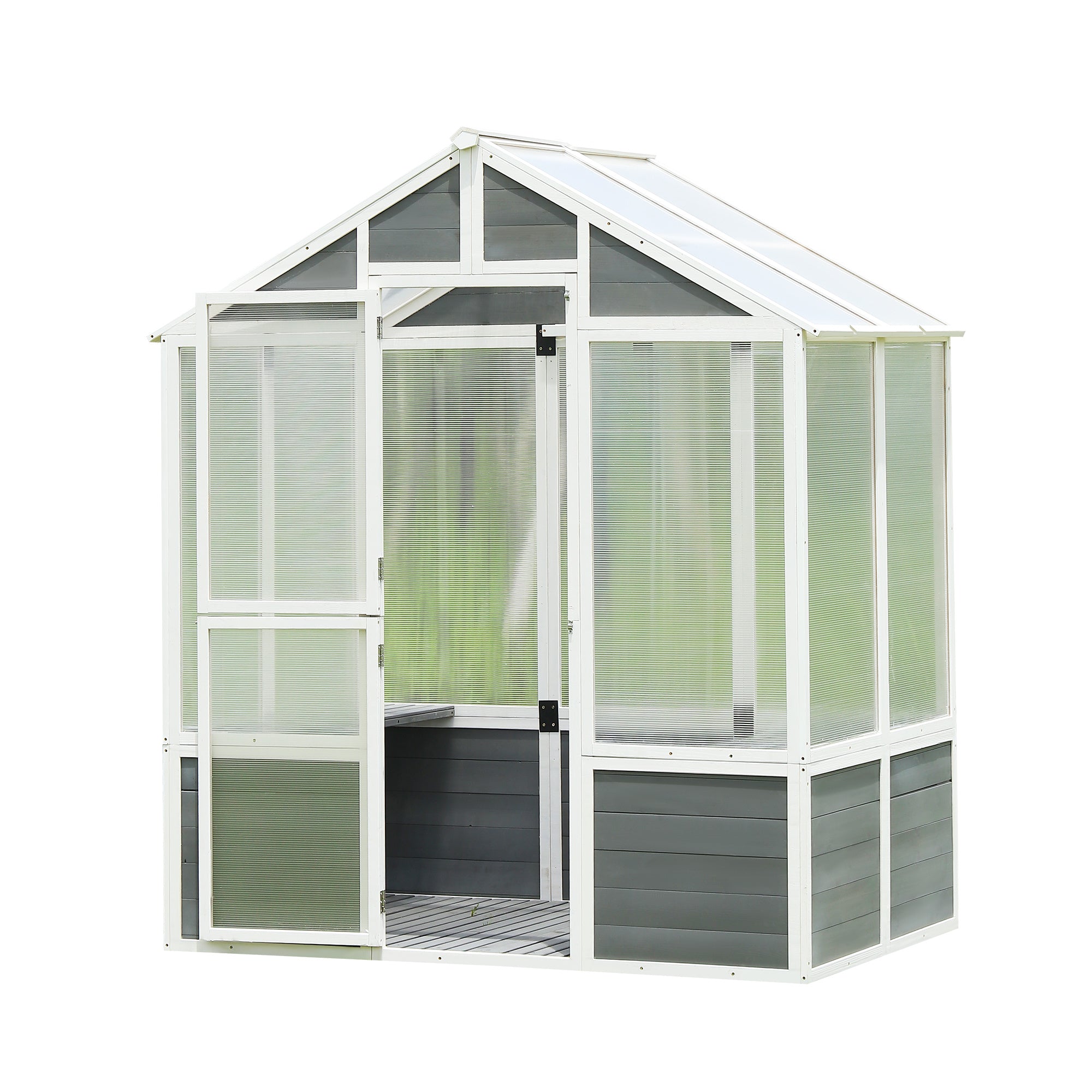 Greenhouse, Wooden Greenhouse Polycarbonate Garden Shed for Plants, 76''x48''x86'' Walk-in Outdoor Plant Gardening Greenhouse for Patio Backyard Lawn, Grow House with Front Entry Door