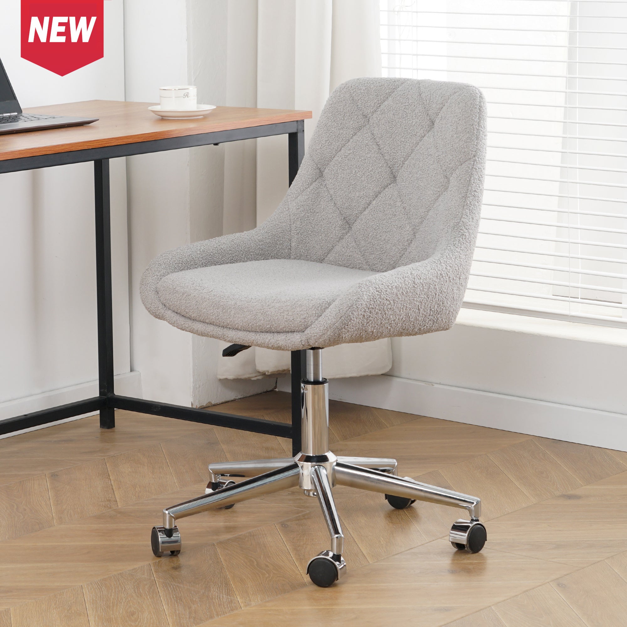 Modern teddy fleece fabric with chrome legs living room furniture dining chair, soft and comfortable, lift adjustment, free movement convenient, space saving. (set of 1)