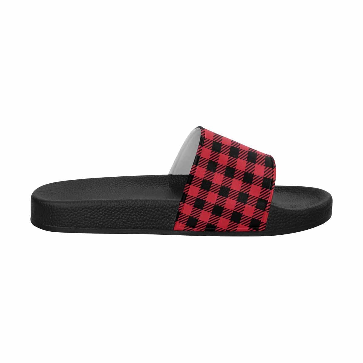 Mens Slide Sandals, Buffalo Plaid Red And Black