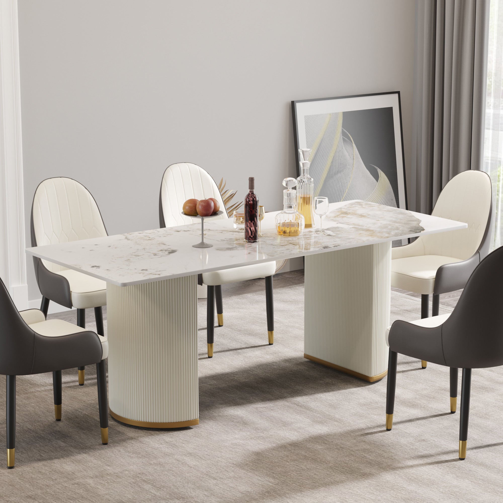 78.74 "modern artificial stone pandora white panel beige PU plywood legs-can accommodate 8 people.