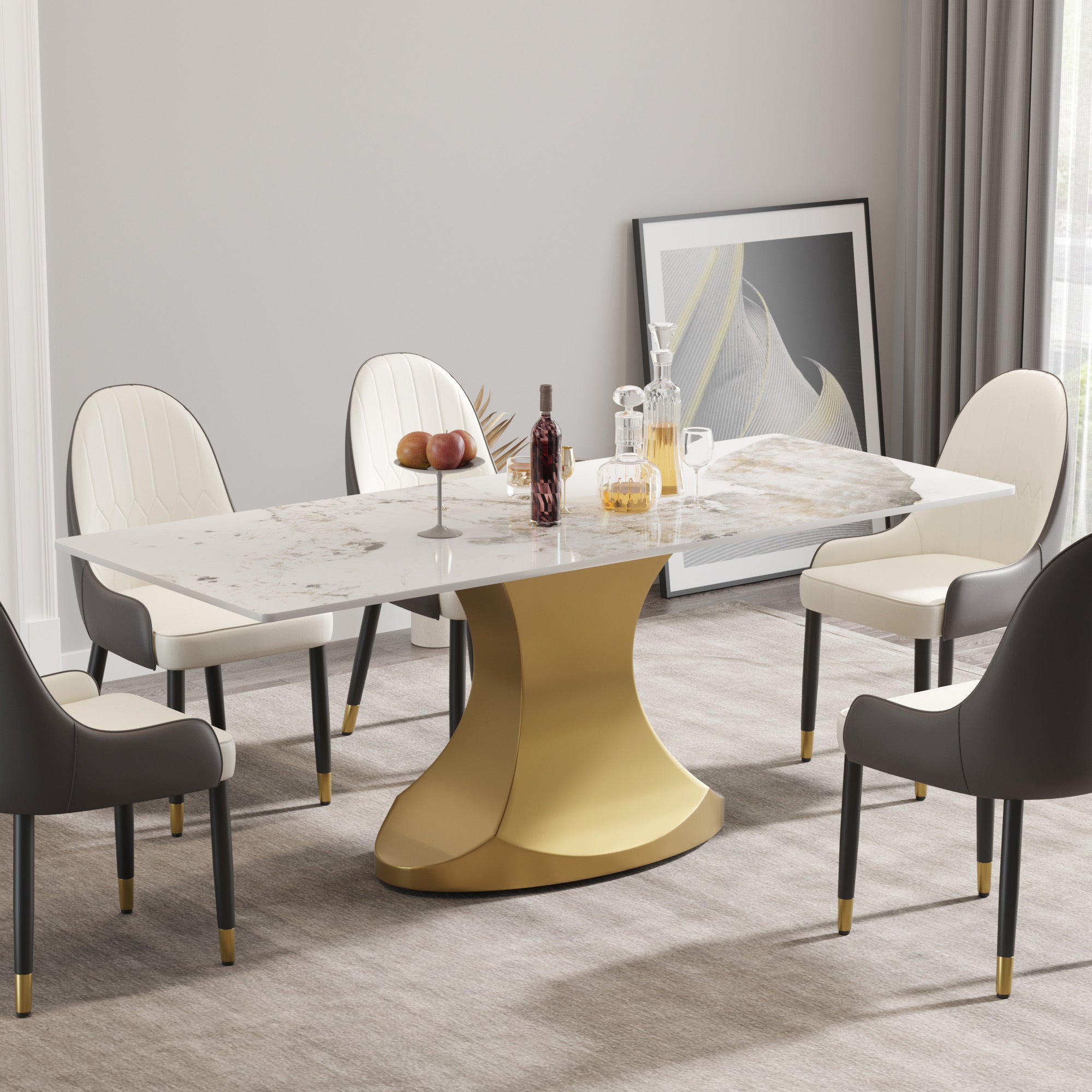 78.74 "modern artificial stone pandora white panel golden stainless steel curved legs-can accommodate 8 people