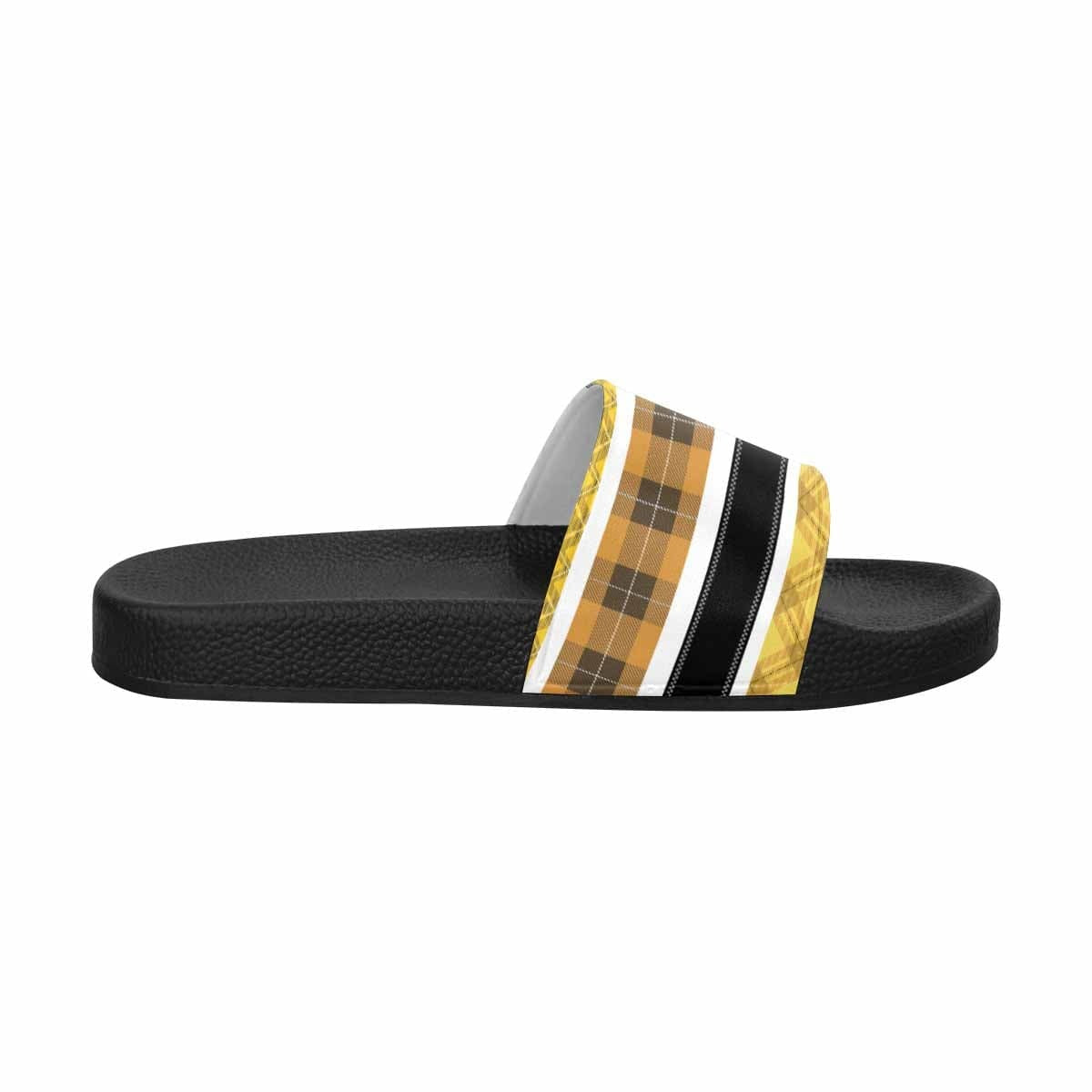 Mens Flip Flop Slide Sandals - Yellow/black Tartan Style - Dg995033