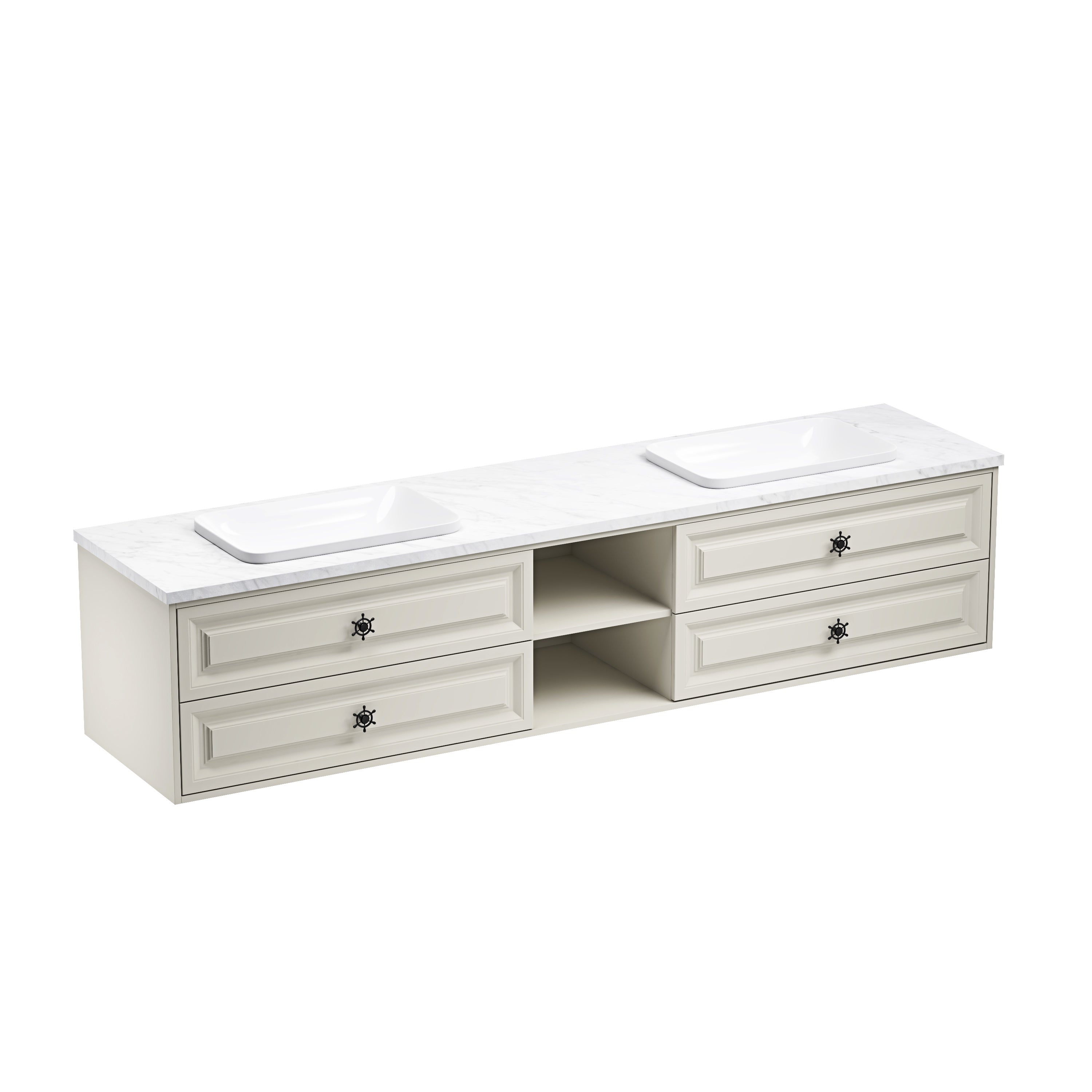 96in. W x 23 in. D x21 in. H Double Bath Vanity in with White Carrara Top with White Sink