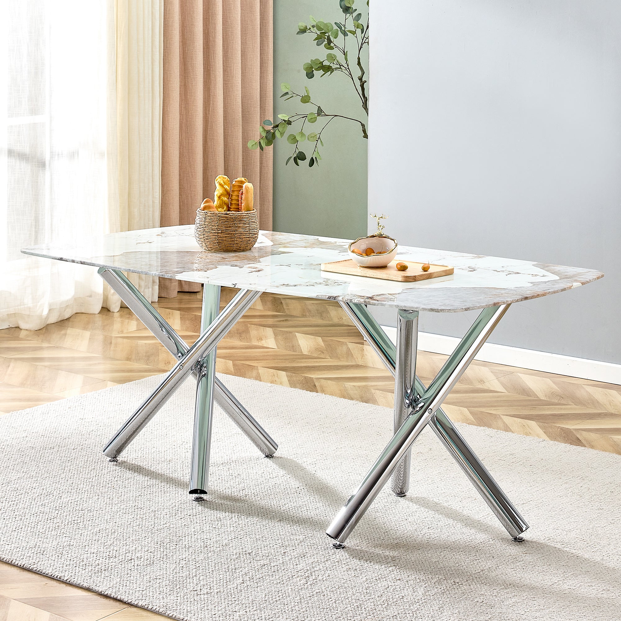 Large Modern Minimalist Rectangular tempering glass Dining Table for 6-8 with 0.39" tempering glass Tabletop and Metal Legs, for Kitchen Dining Living Meeting Room Banquet hall, 71" W x 39" D x30" H