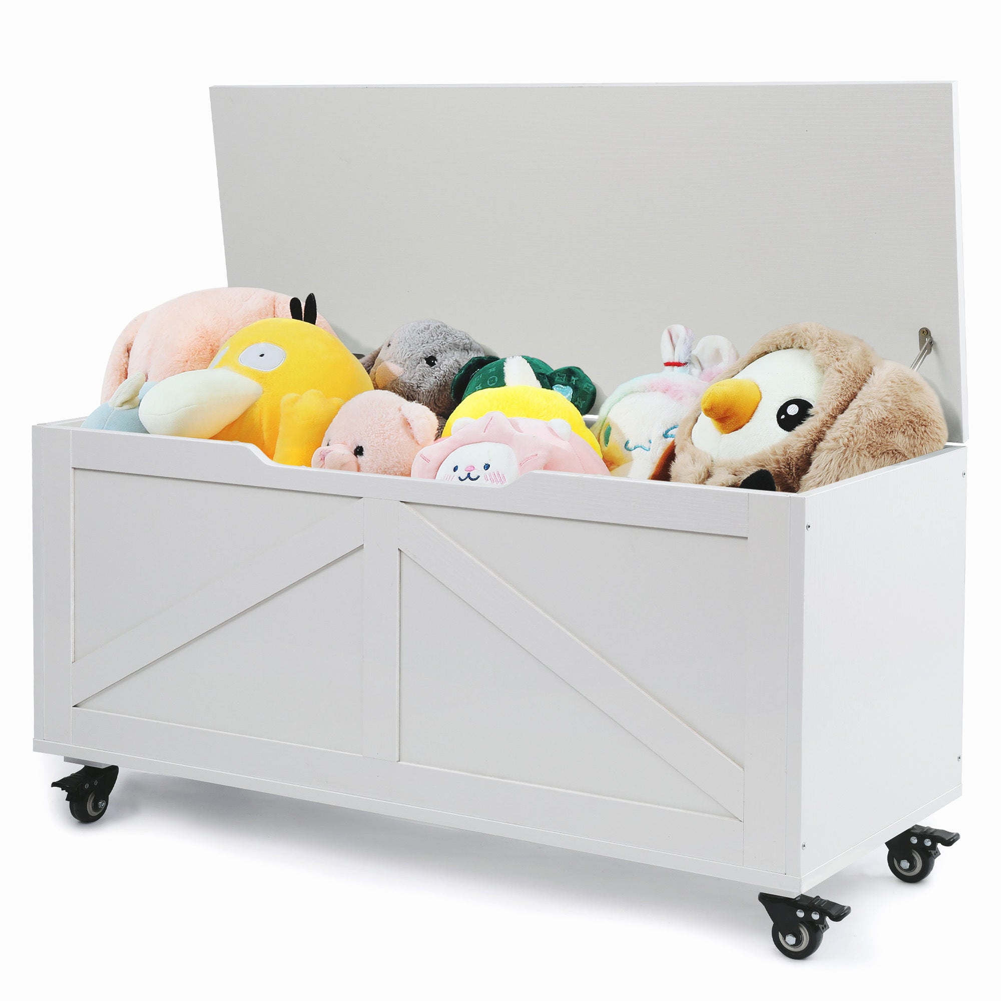 Storage Chest, 39.4'' Wooden Storage Bench with 2 Safety Hinges