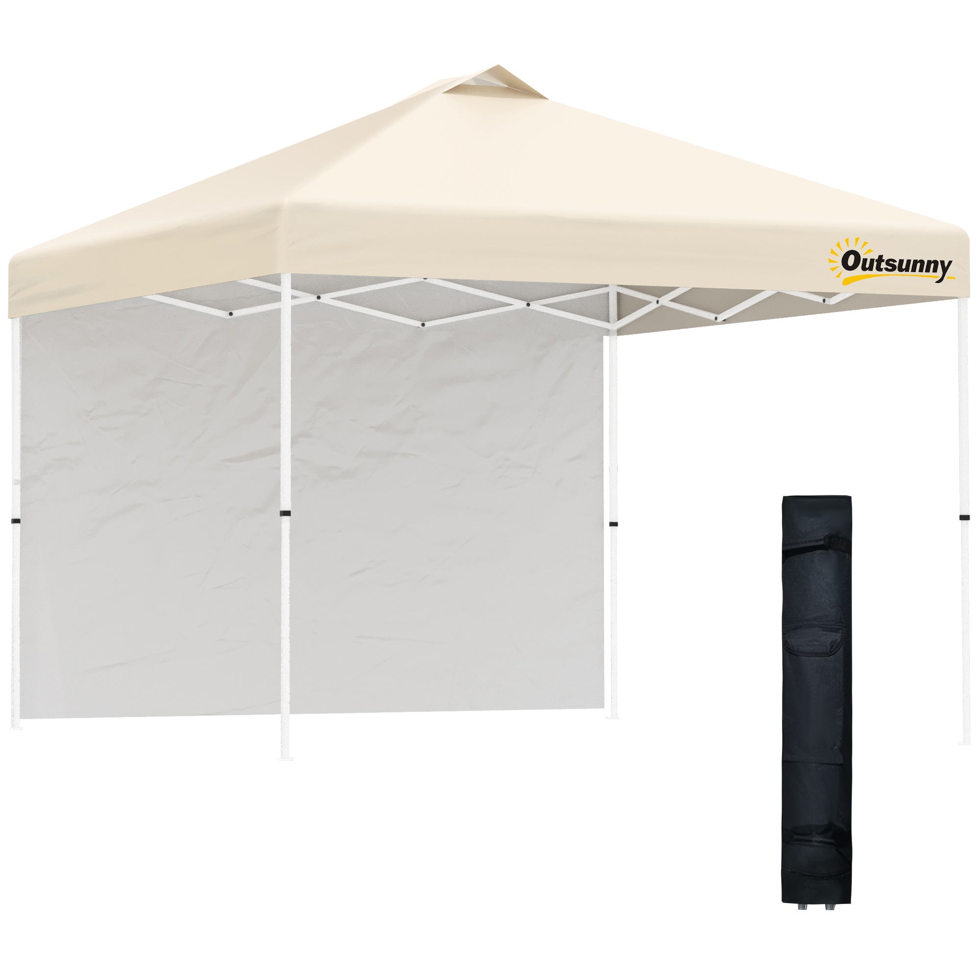 10' x 10' Pop-Up Canopy Tent with 1 Removable Sidewall, Commercial Instant Sun Shelter, Tents for Parties with Wheeled Carry Bag for Outdoor, Garden, Patio, Beige