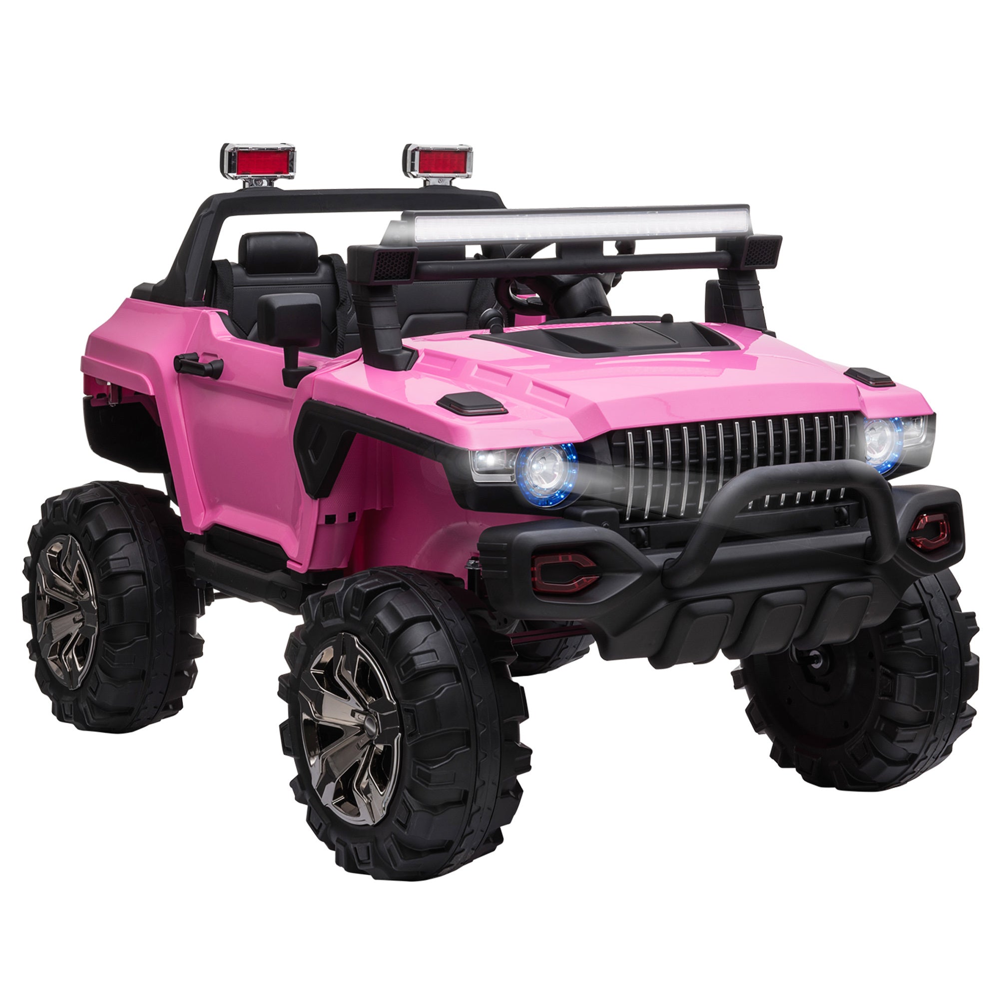 12V Police Car Ride-on Truck with Remote Control & Siren, 2-Seater Battery-Operated Electric Car for Kids with Music, Electric Ride-on Toy with Horn,