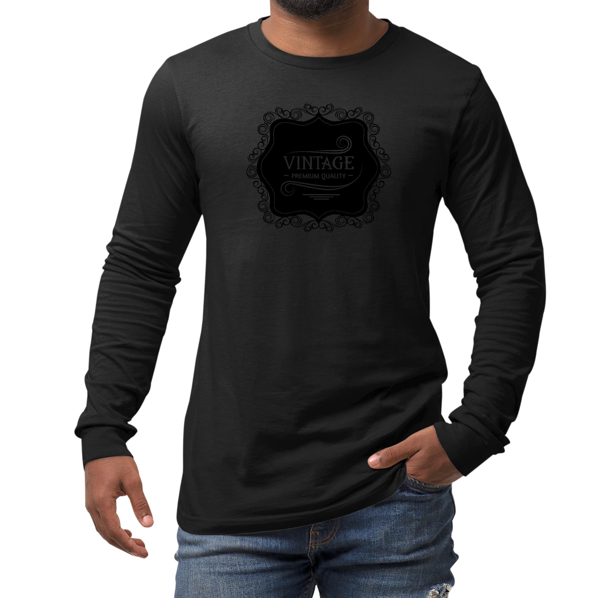 Long Sleeve Graphic T-shirt - Vintage Premium Quality Black