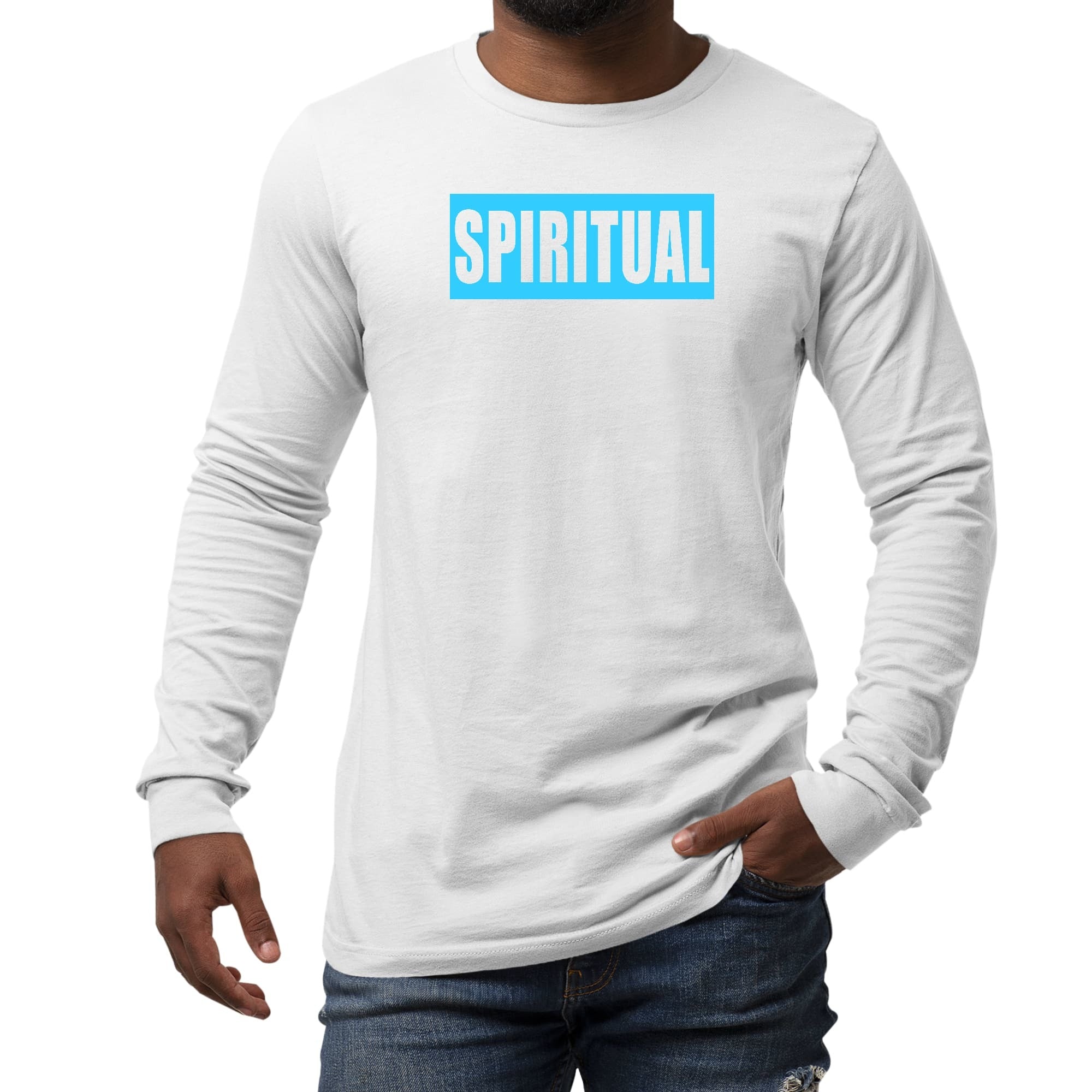 Long Sleeve Graphic T-shirt, Spiritual Light Blue Colorblock