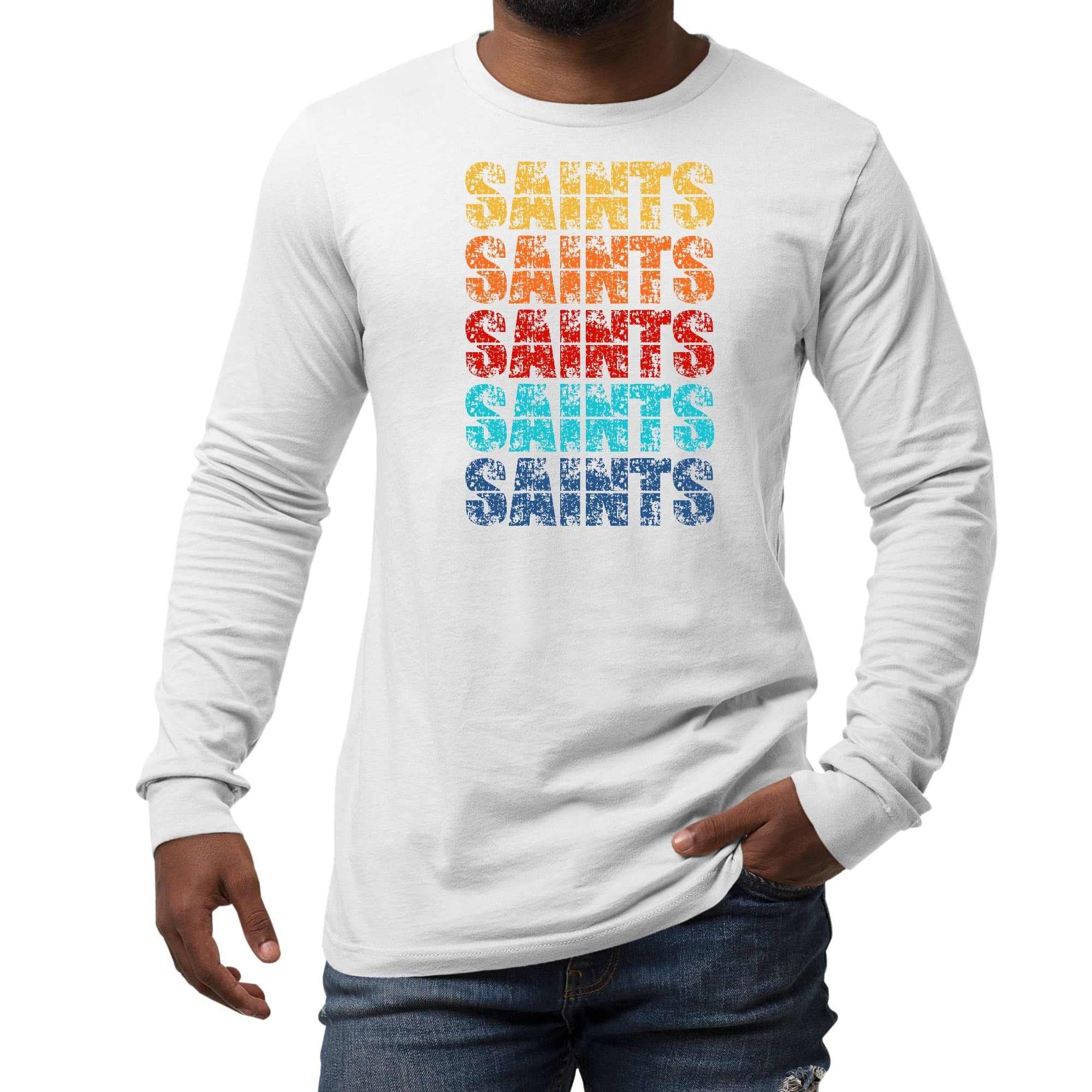 Long Sleeve Graphic T-shirt, Saints Colorful Art Illustration