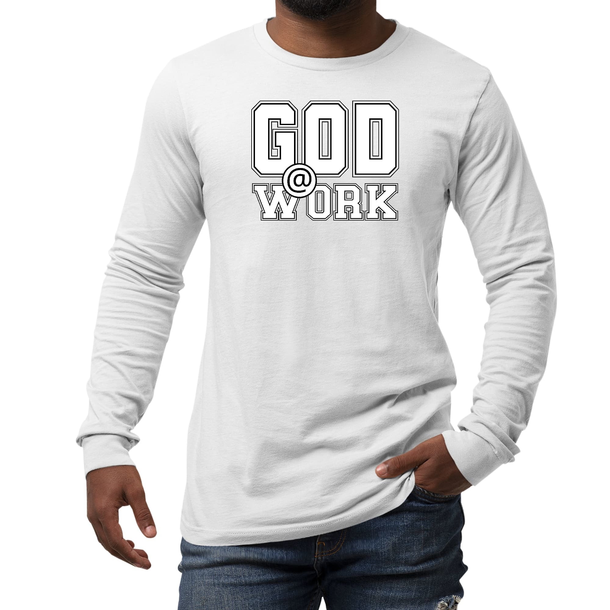 Long Sleeve Graphic T-shirt, God @ Work White And Black Print