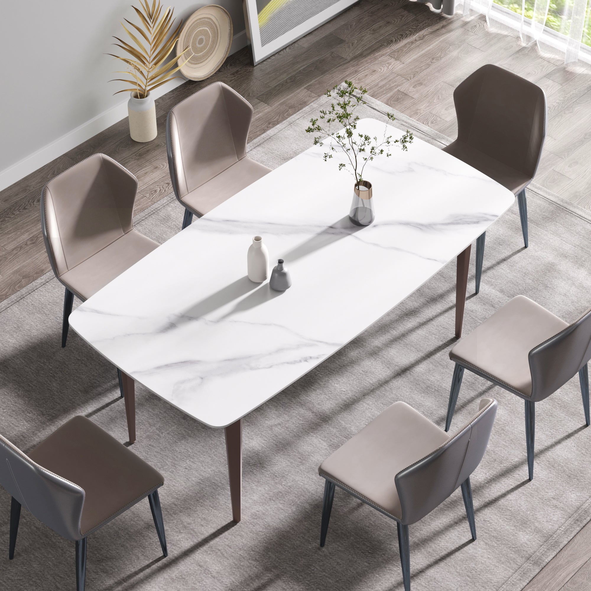 70.87"Modern artificial stone white curved metal leg dining table-can accommodate 6-8 people
