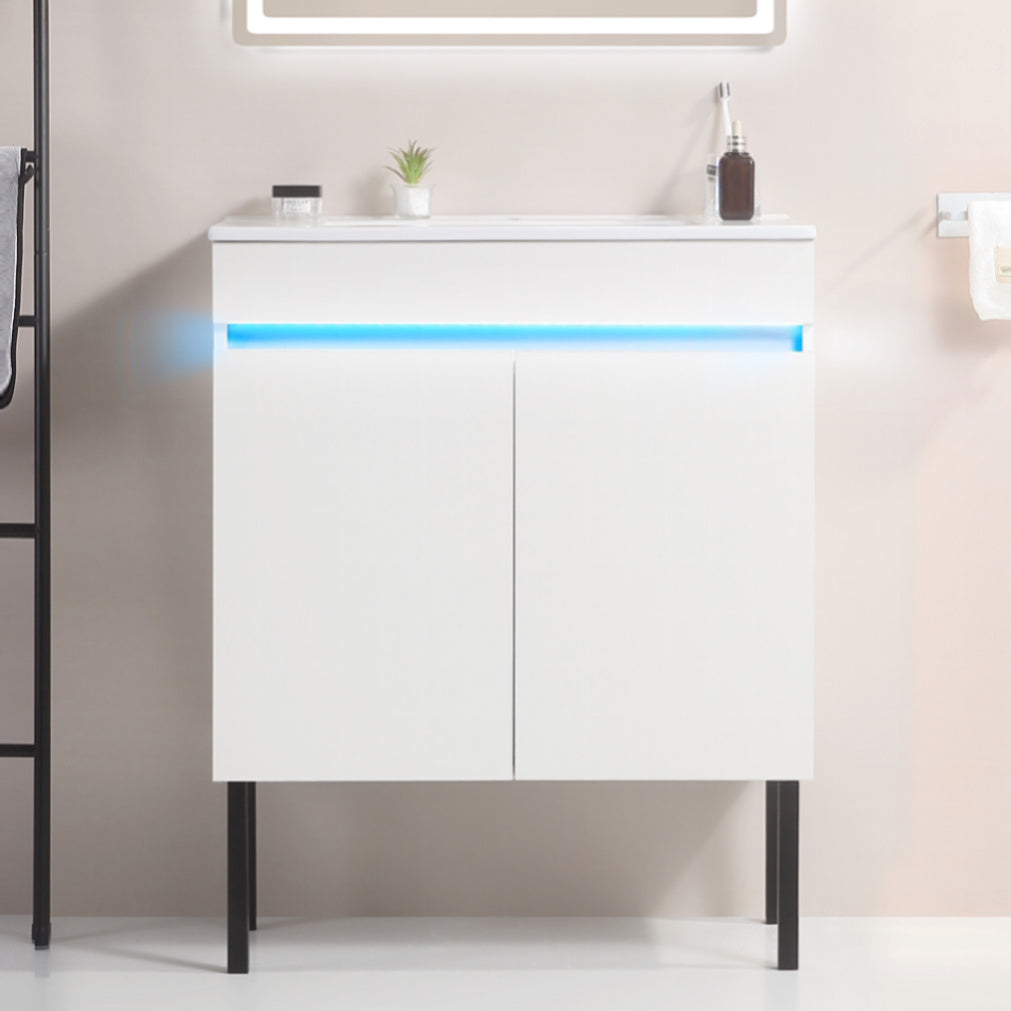 24" Bathroom Vanity with Sink, Radar Sensing Light, Large Storage Space and Metal legs, Wall Mounted/Standing Bathroom Vanity Sink,White