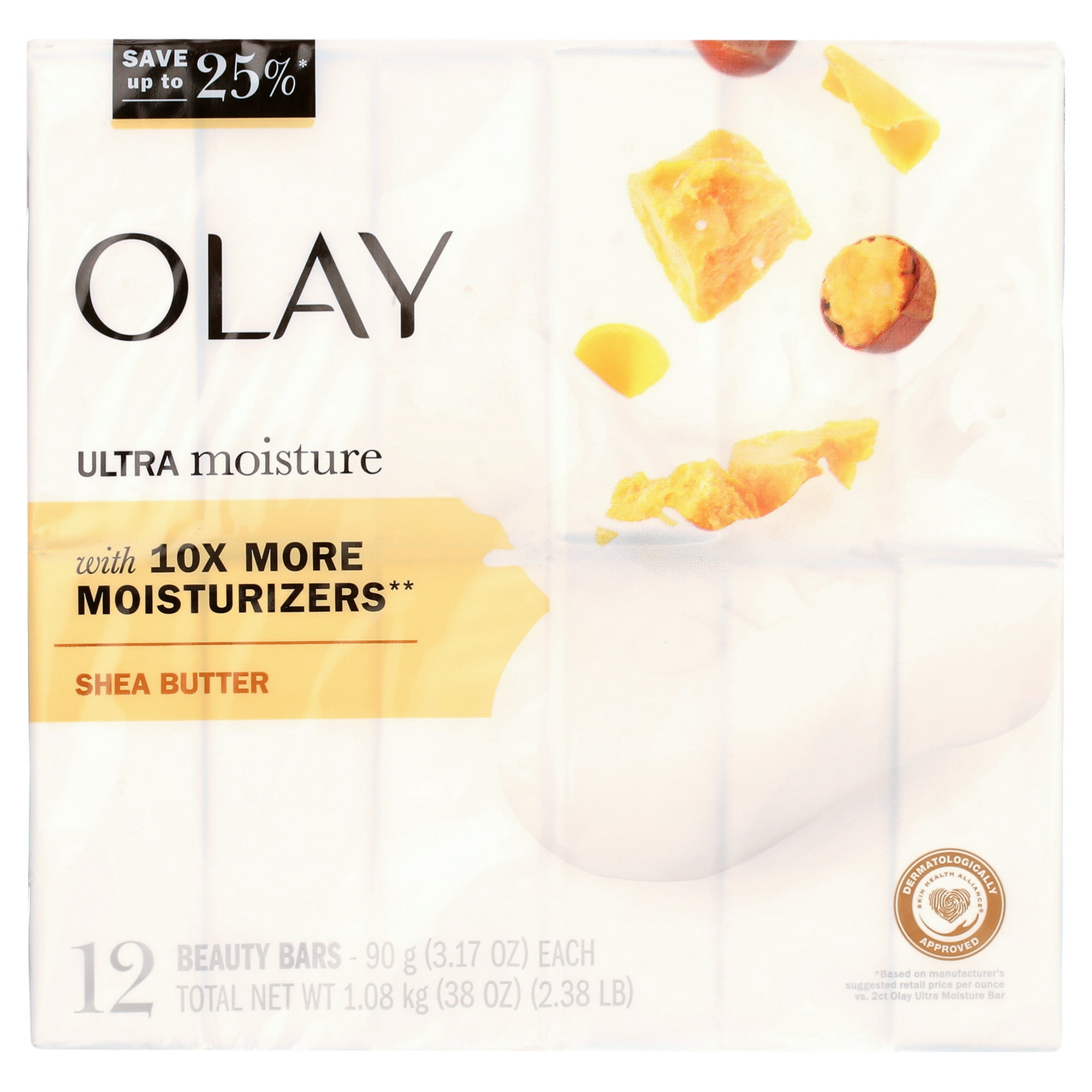 Olay Moisture Outlast Ultra Moisture Shea Butter Beauty Soap Bar Vitamin B3 Complex, 3.17 oz, 12 ct