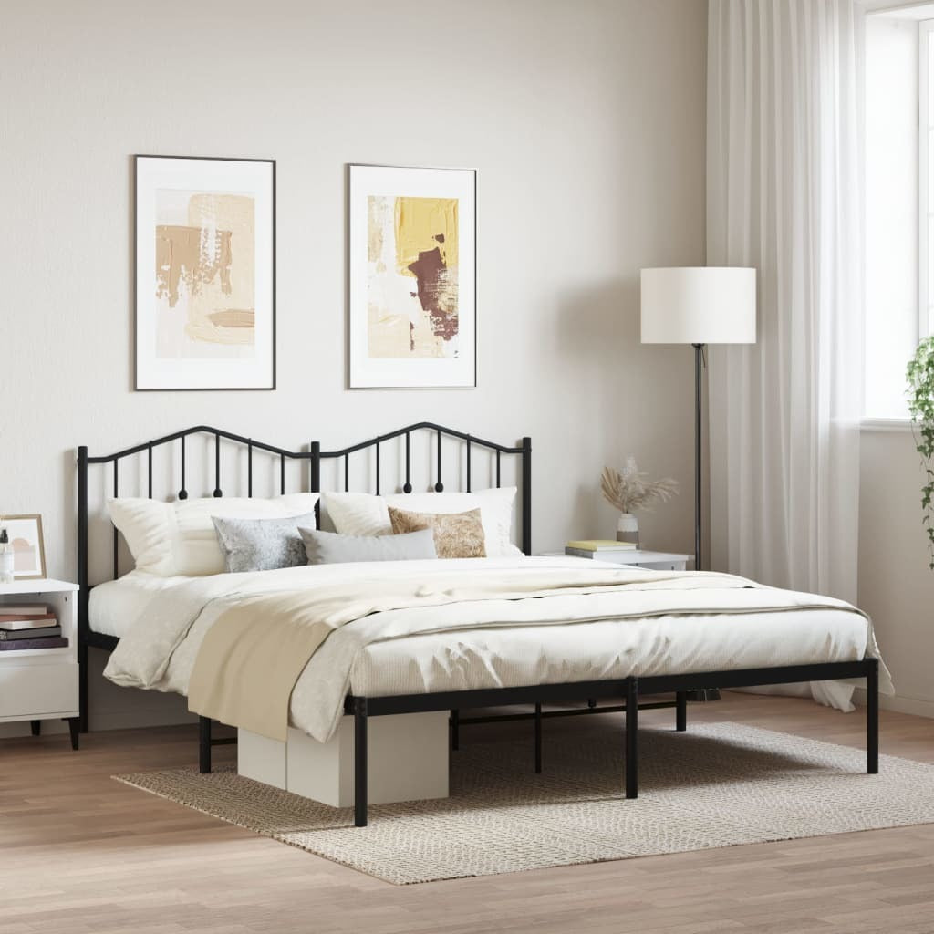 Metal Bed Frame with Headboard Black 72"x83.9"