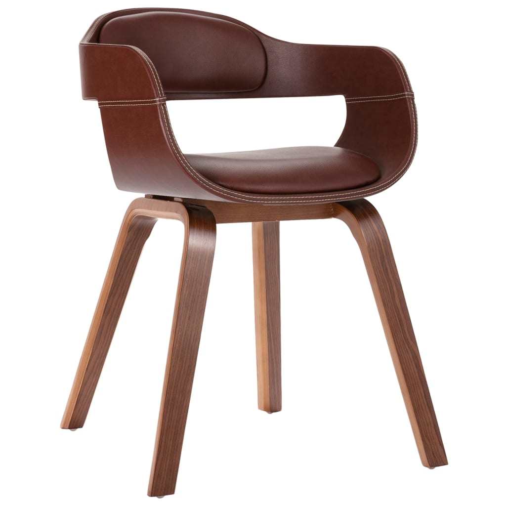Dining Chair Brown Bentwood and Faux Leather