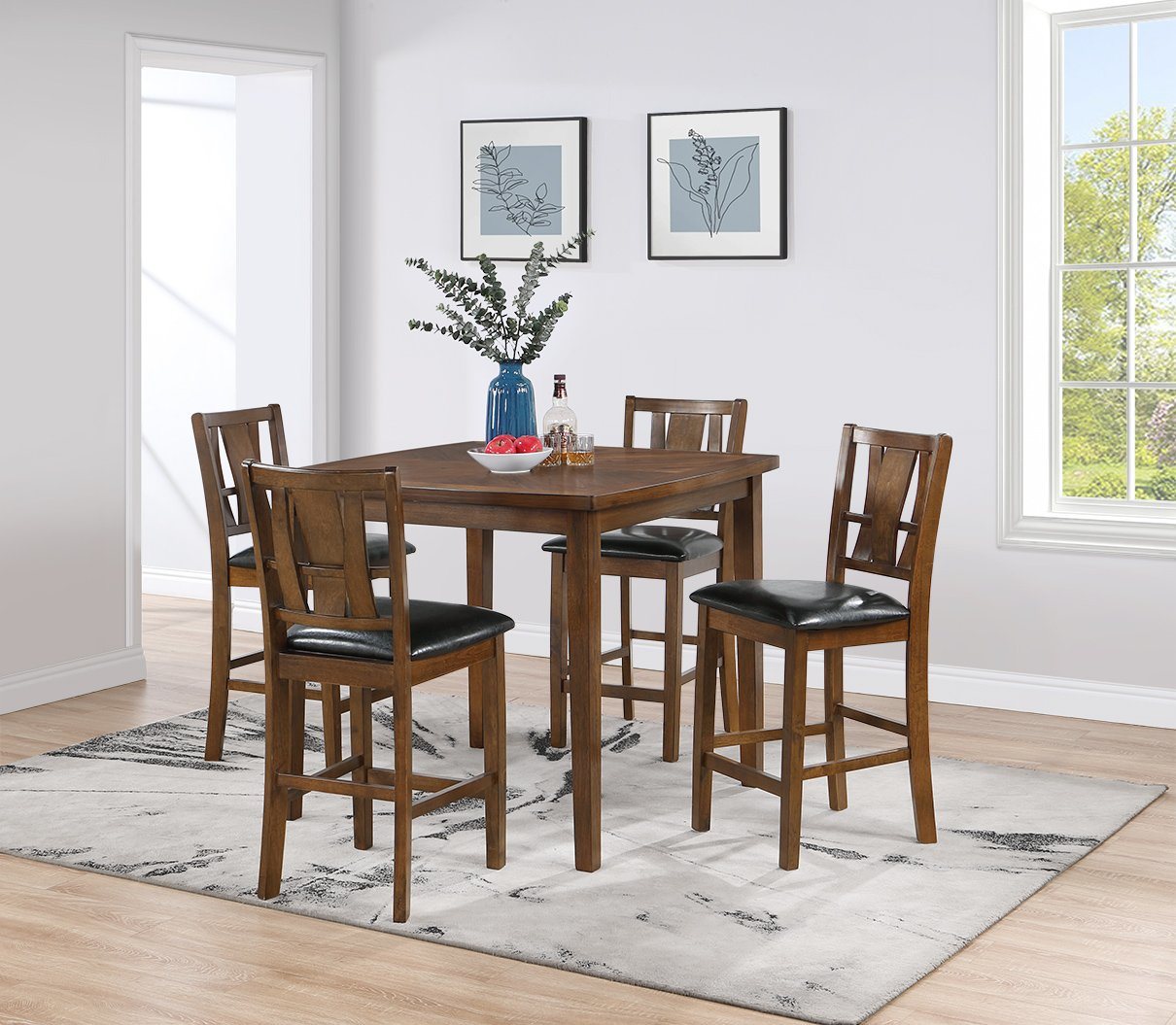 5-Piece Counter Height Dining Set, Brown Cherry
