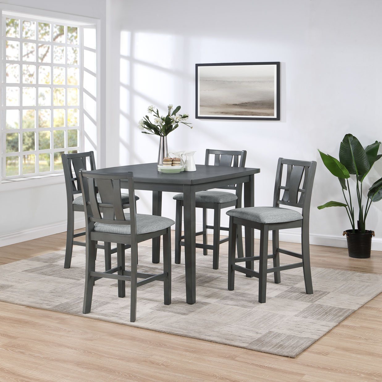 5-Piece Counter Height Dining Set, Gray
