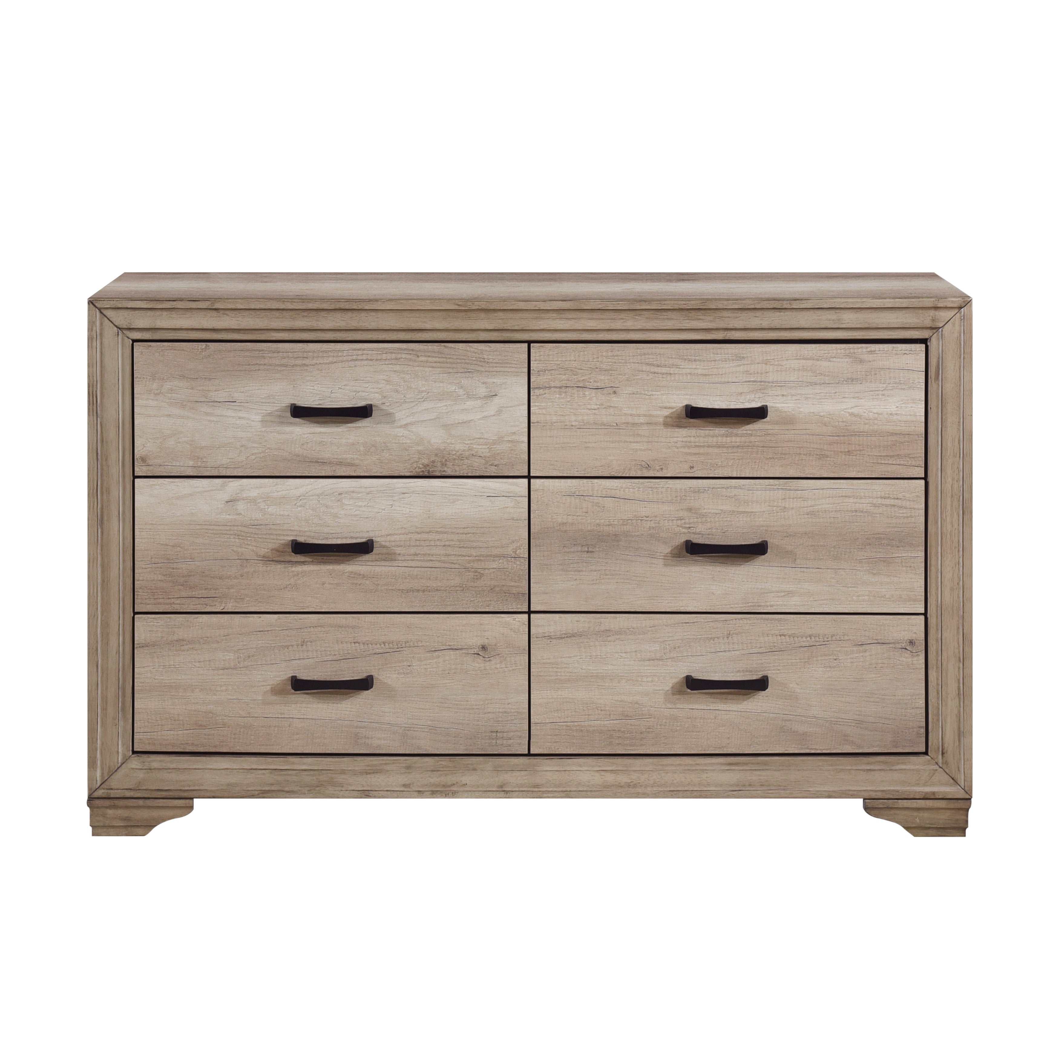 1pc Natural Finish 6-Drawers Dresser w Black Hardware Bedroom Furniture Rustic Contemporary Design