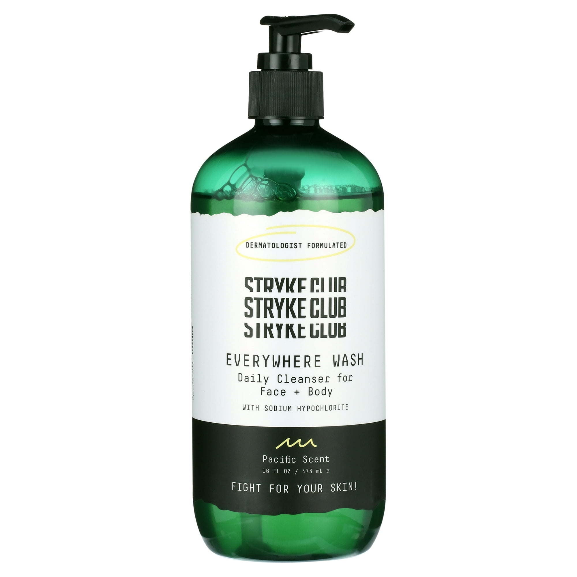Stryke Club Face + Body + Hair (3-in-1), Everywhere Wash, All Skin Types, Acne Care, 16 fl. oz. Bottle