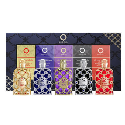 ORIENTICA VARIETY by LUXURY COLLECTION WITH AMBER ROUGE & OUD SAFFRON & ROYAL AMBER & ROYAL BLEU & VELVET GOLD AND ALL ARE EAU DE PARFUM SPRAY 0.25 OZ MINI