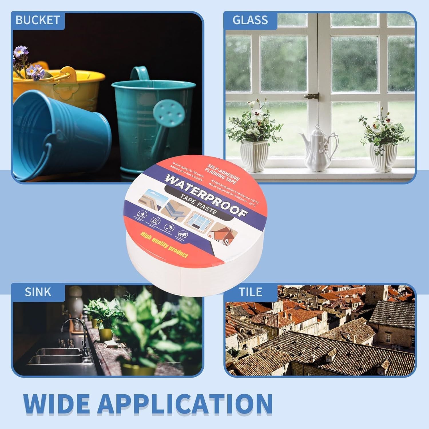 Waterproof Tape for Leaks Aluminum Butyl Tape with Adhesive for RV Repair, Glass Repairs, Air Mattress Patch, Window Caulking, Boat Sealing, Roof Patc