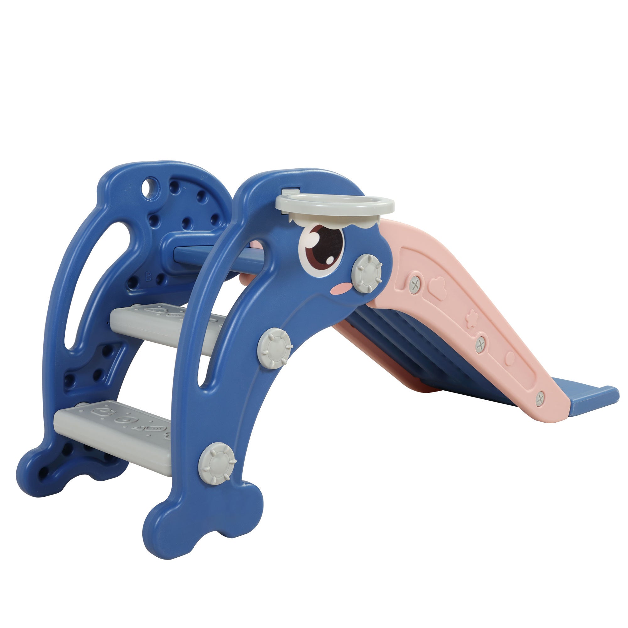 2 in 1 Slide, Toddler Freestanding Extra Long Slide with Basketball Hoop & Ball, Indoor Outdoor, Blue