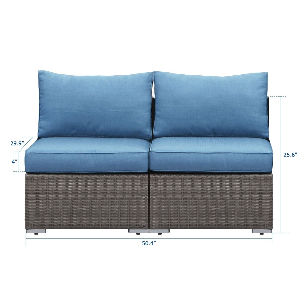Wholesale Rattan Wicker Armless Twin Single Double Sectional Grey Navy Blue Sofa Of 2 Seat Couch