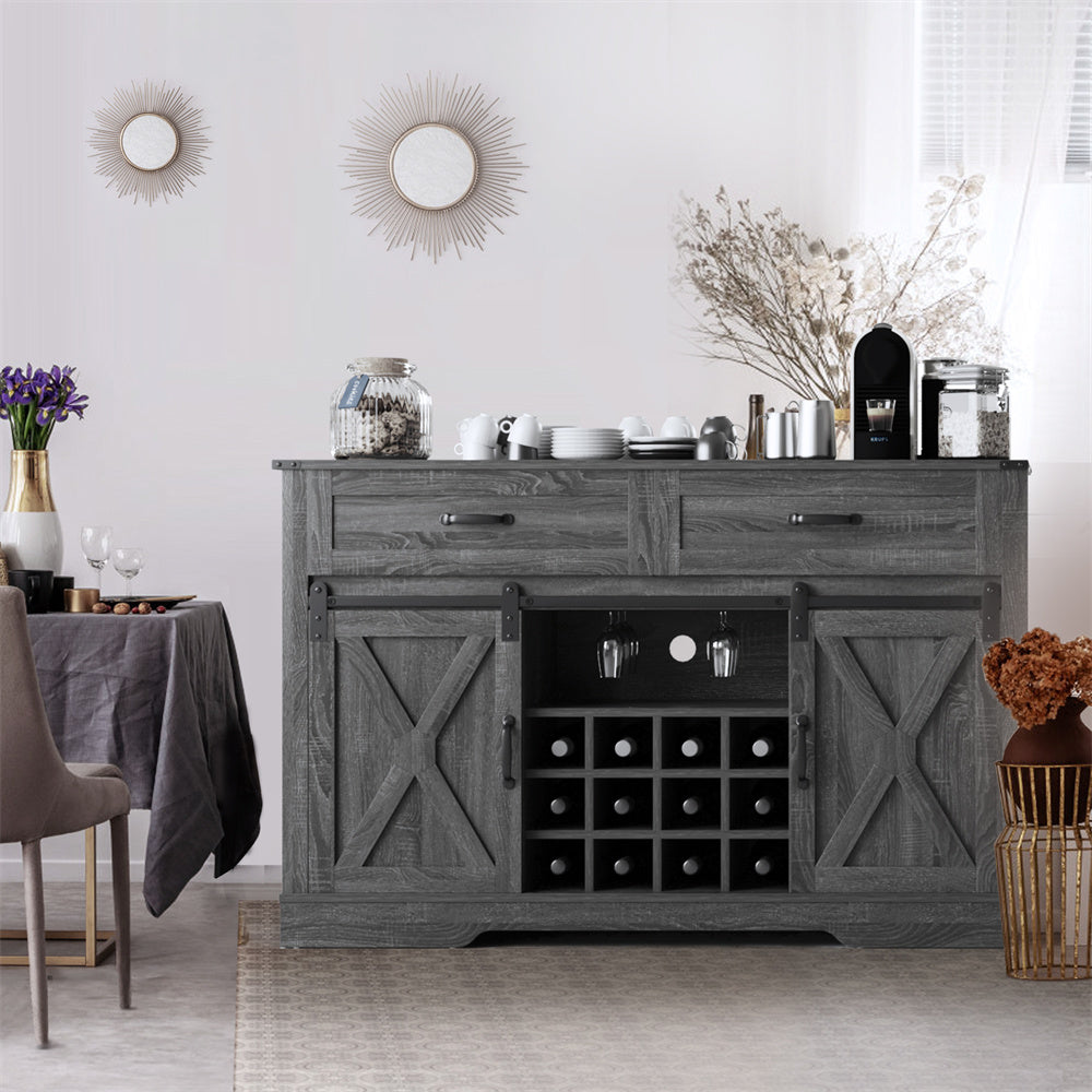 Adjustable Dark Gray Barn Door Pantry Sideboard Bar Storage Cabinet With Doors And Shelves Dining Living Room