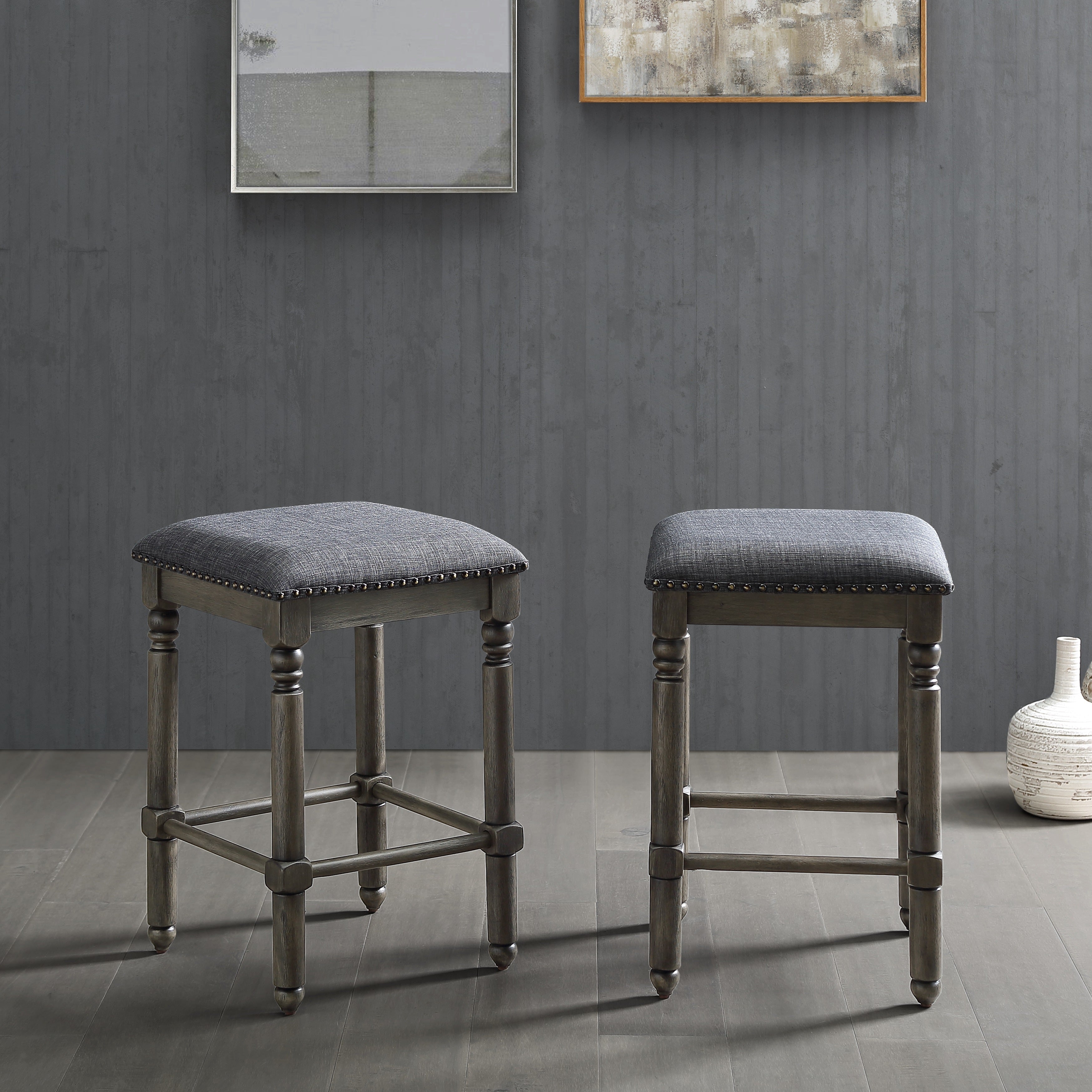 Arnhem Wood Upholstered Swivel Counter Height Stool, Set of 2, Grey