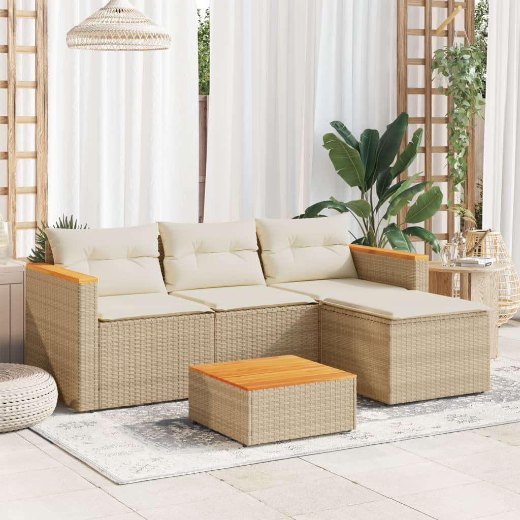 3 Piece Patio Sofa Set with Cushions Beige Poly Rattan