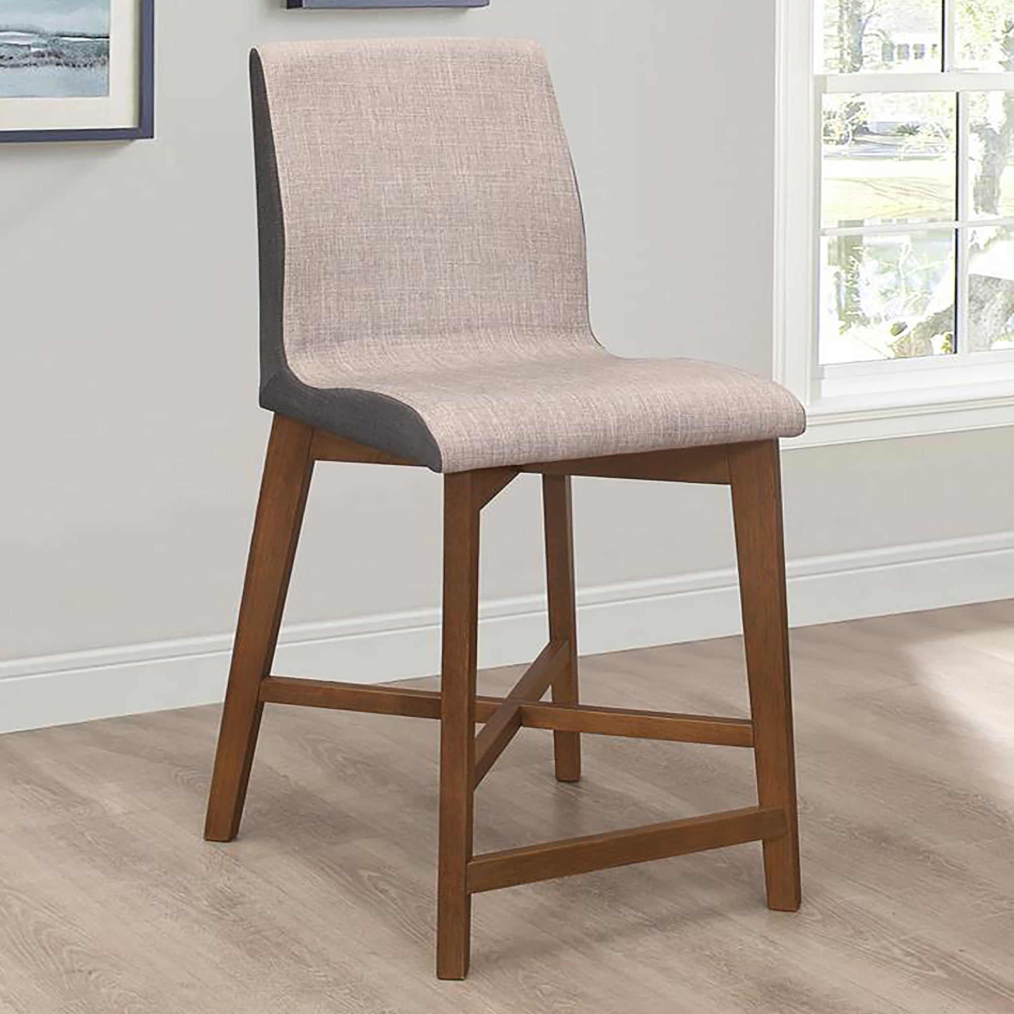 Light Grey and Natural Walnut Upholstered Counter Height Stools (Set of 2)