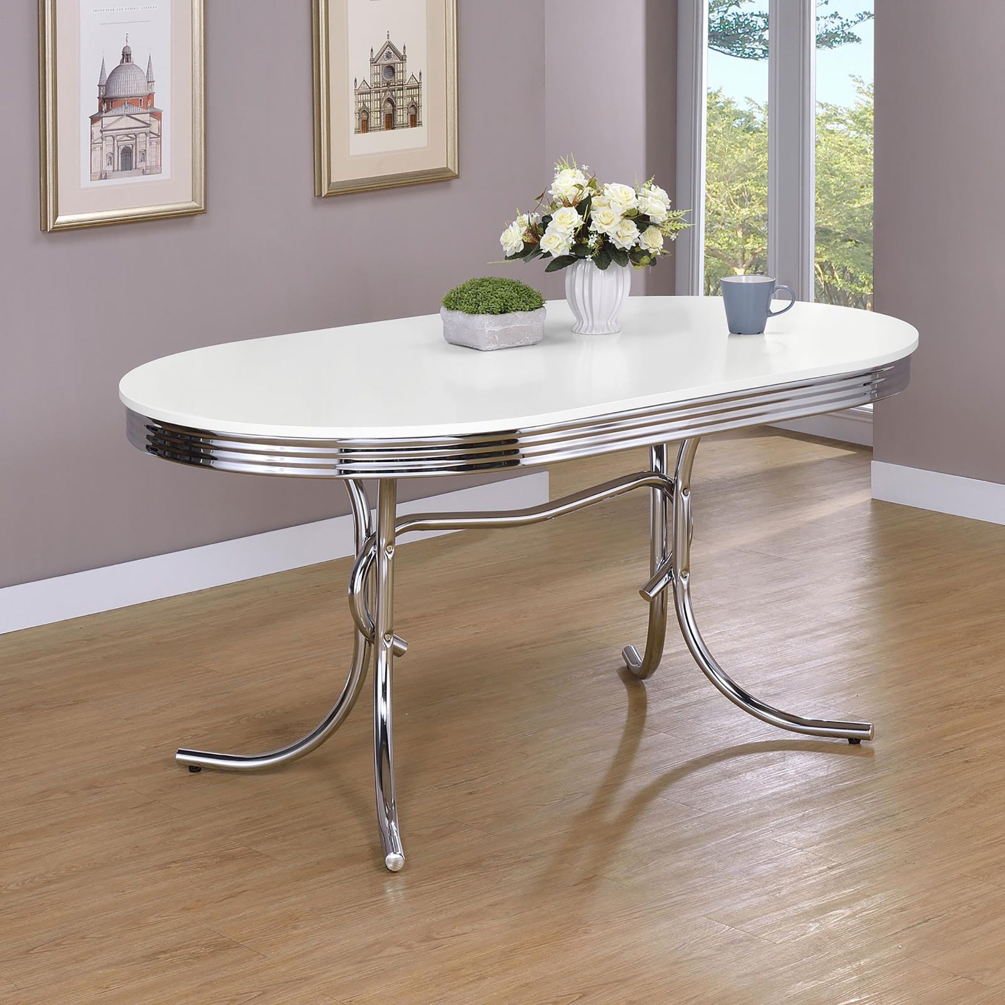 White and Chrome Oval Dining Table