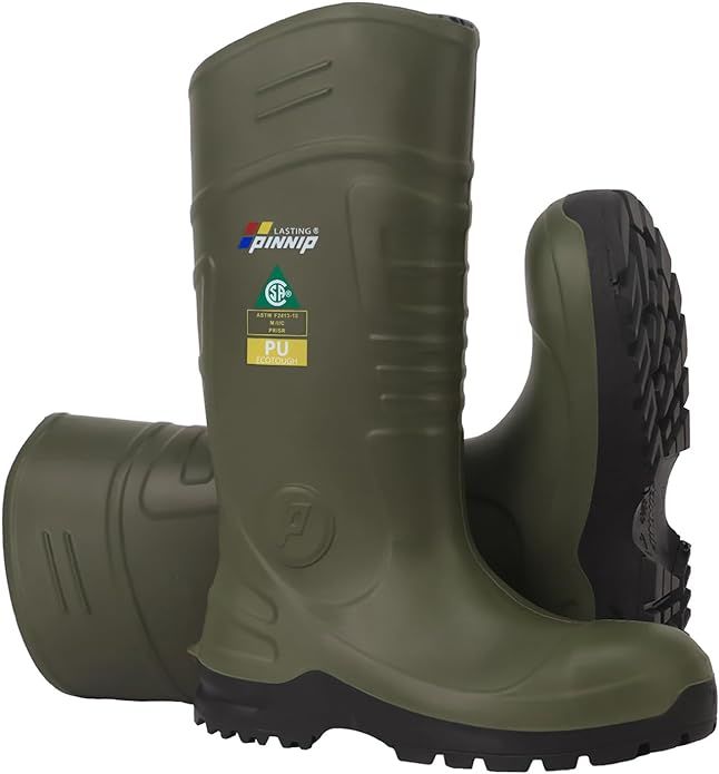 PU Rubber Work Boots For Men - Steel Toe Mud Boots Waterproof Rain Boots CSA ASTM F2413-18 Acid & Oil Resistant Eco-Friendly
