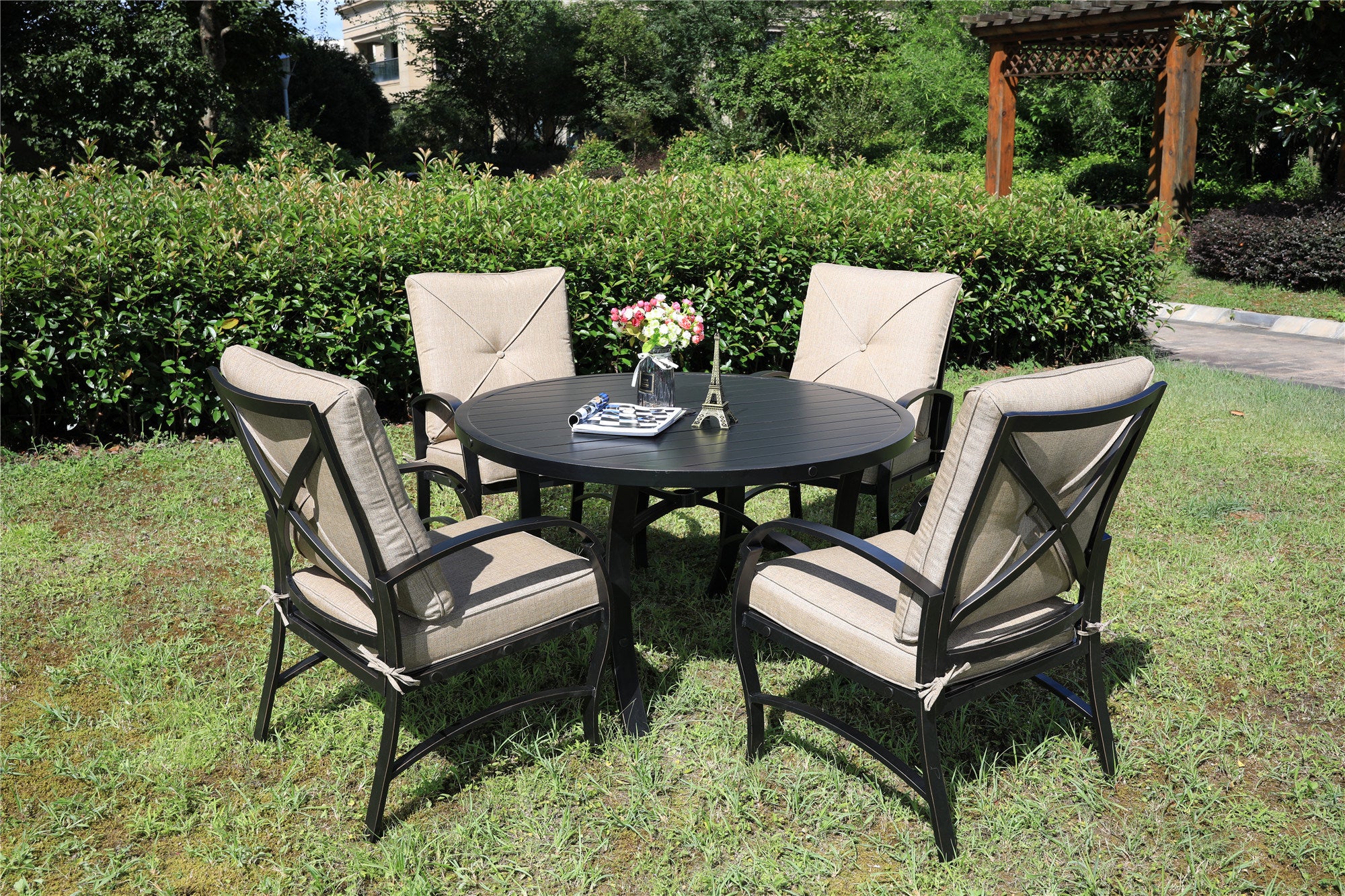 5-Piece Dining Set, 48" Round Dining Table and 4 Chairs Set