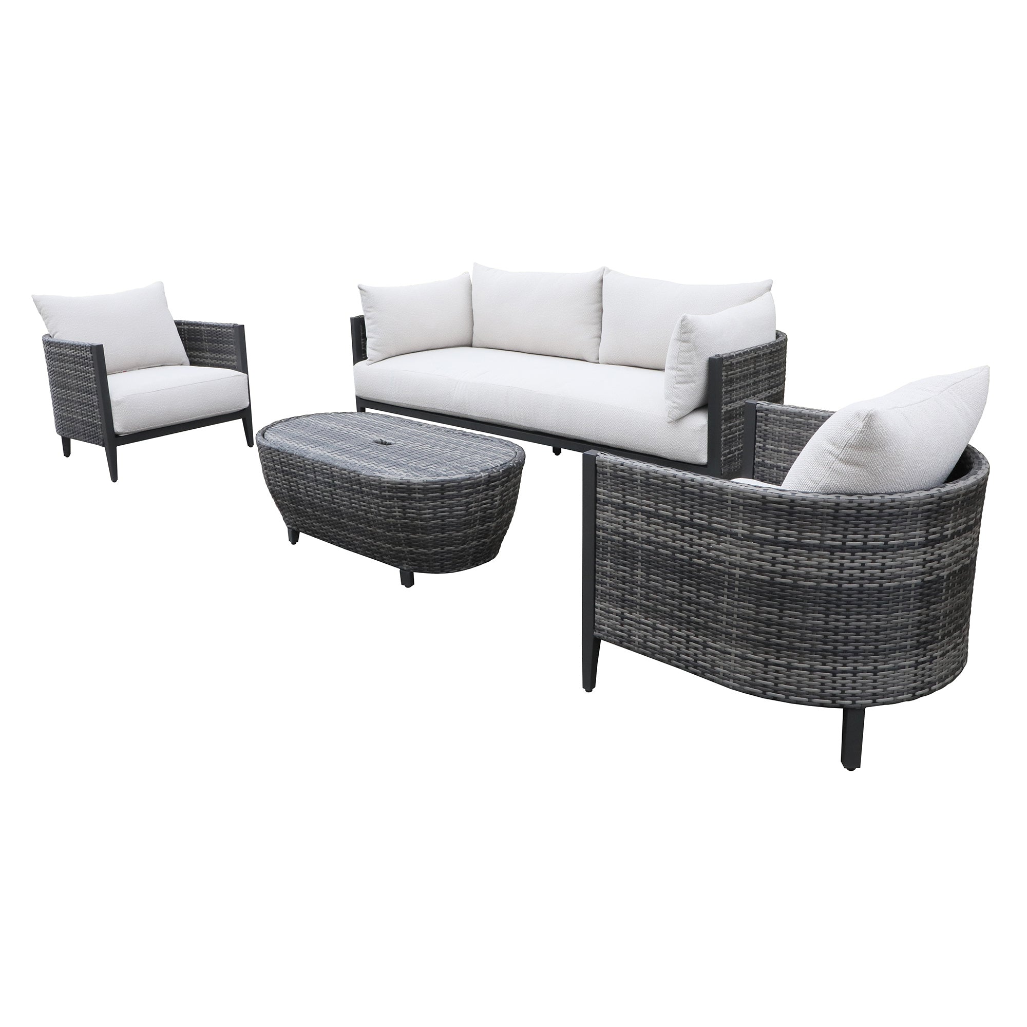 Outdoor 4 Piece Wicker Deep Seating Set, Gabardine