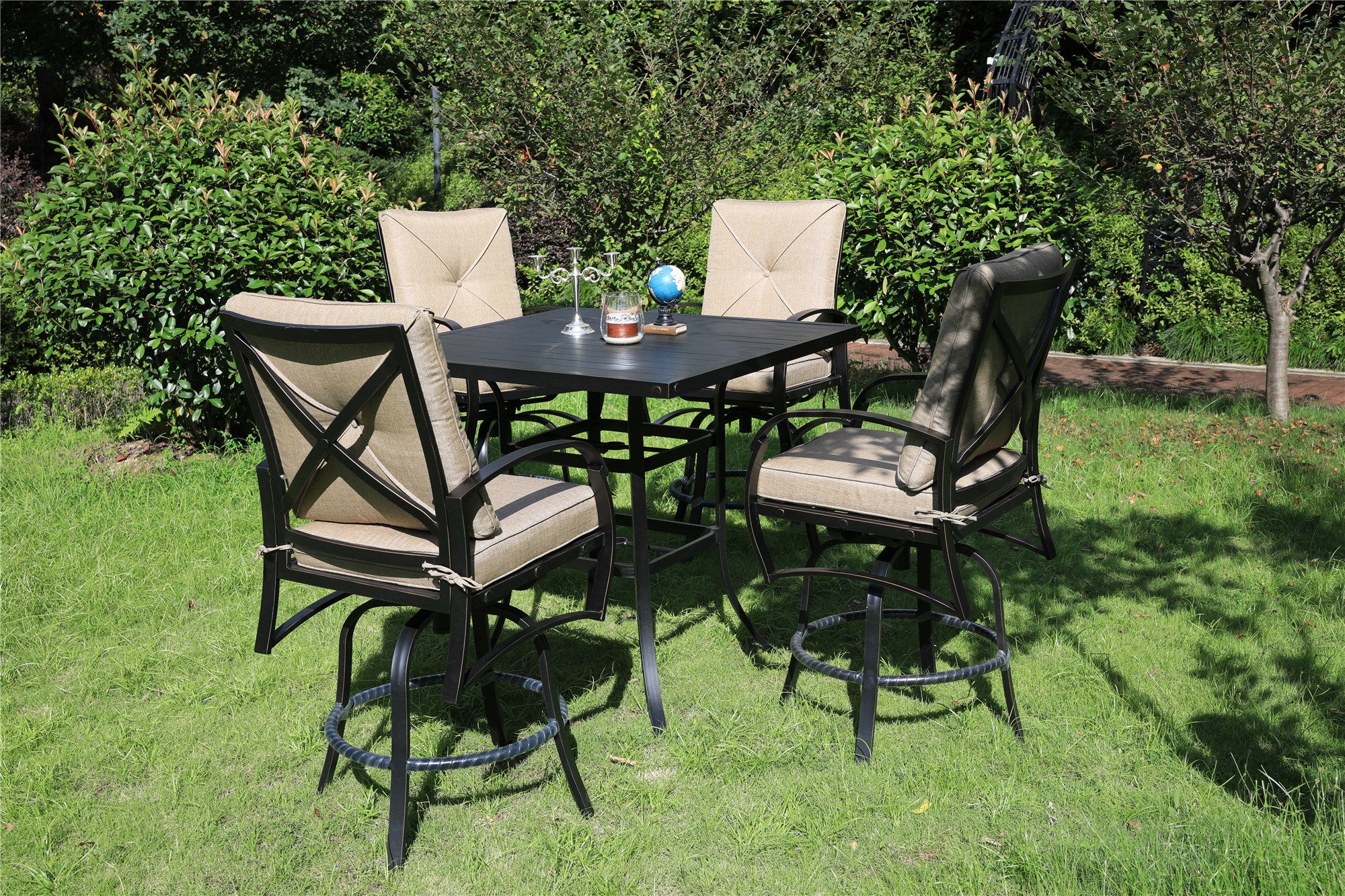 5-Piece Bar Set, 4-Pieces Stool With 42Square Bar Table