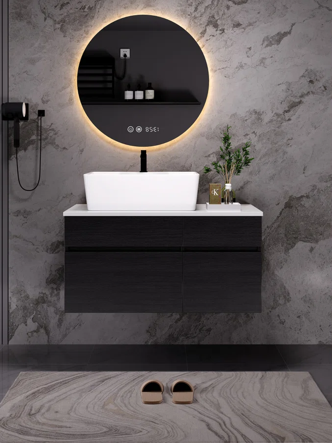 31.5'' Wall Mounted Single Bathroom Vanity with Engineered Stone Top