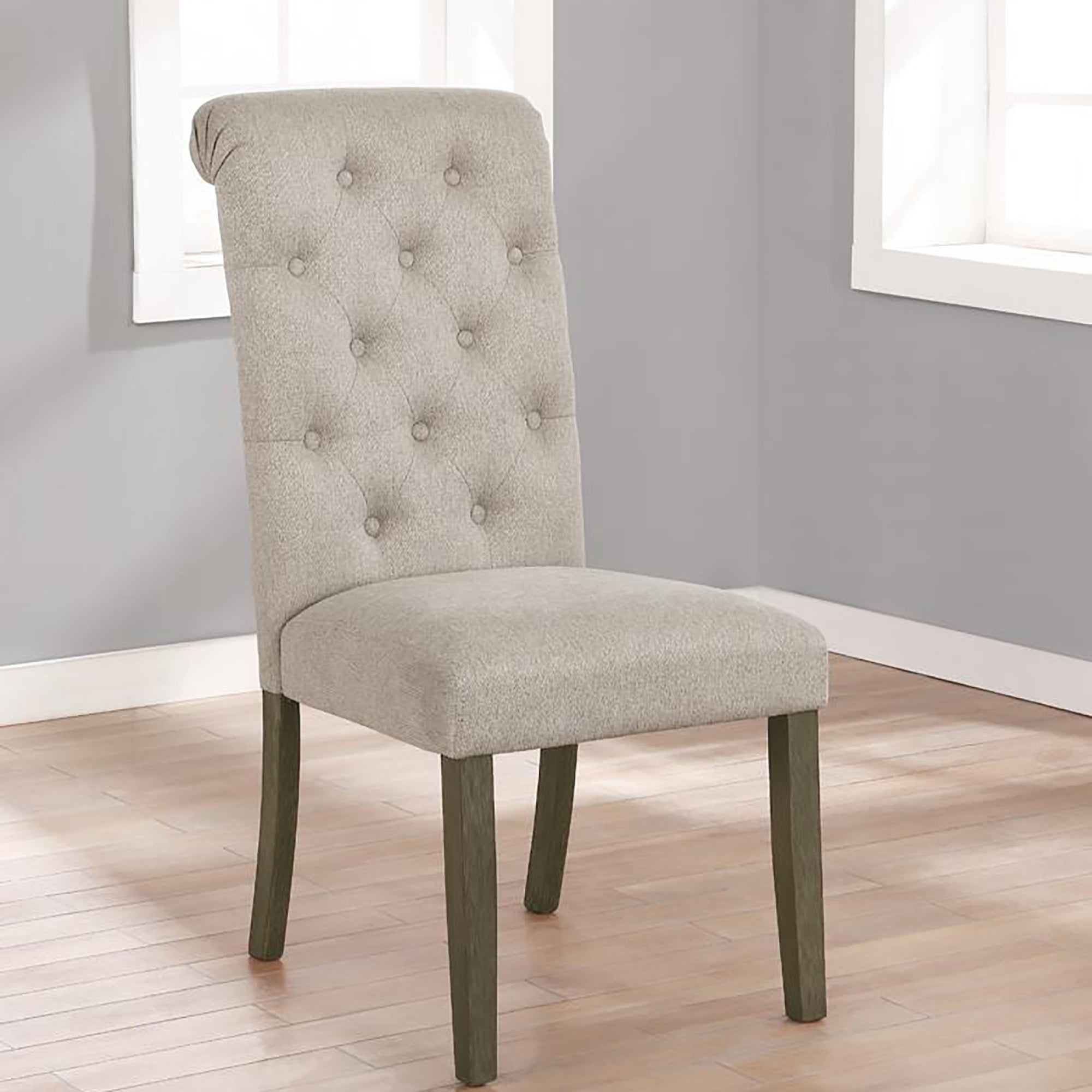 Beige and Rustic Brown Tufted Back Side Chair (Set of 2)