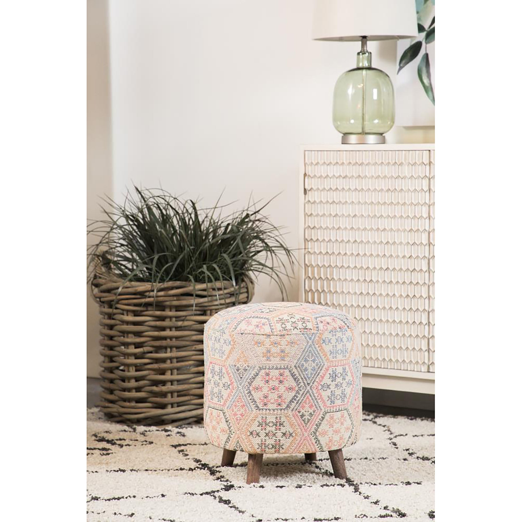 Pink Ikat Pattern Accent Stool