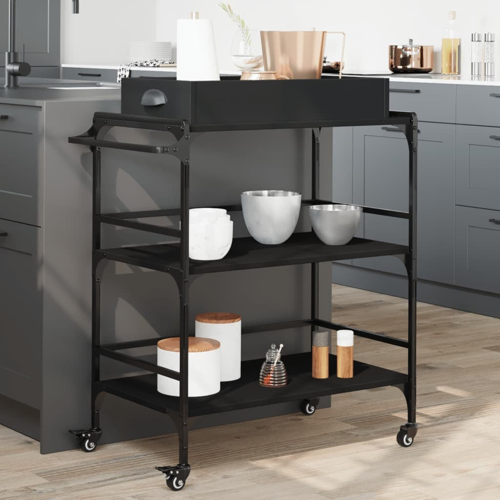 Kitchen Trolley Black 32.1"x16.1"x36.4" Engineered Wood
