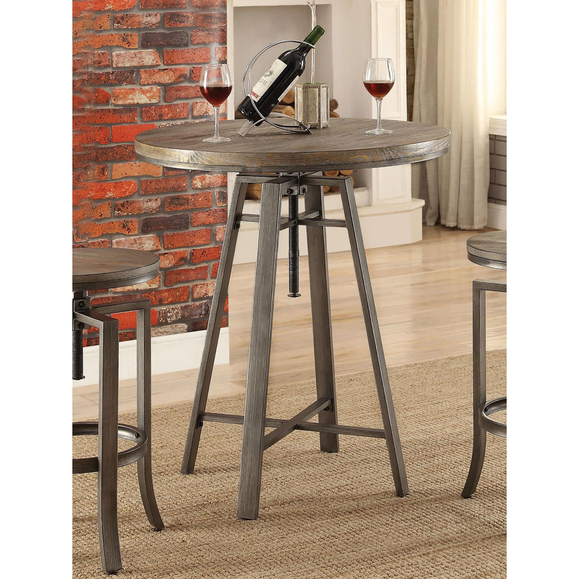 Brushed Nutmeg and Slate Grey Adjustable Height Bar Table