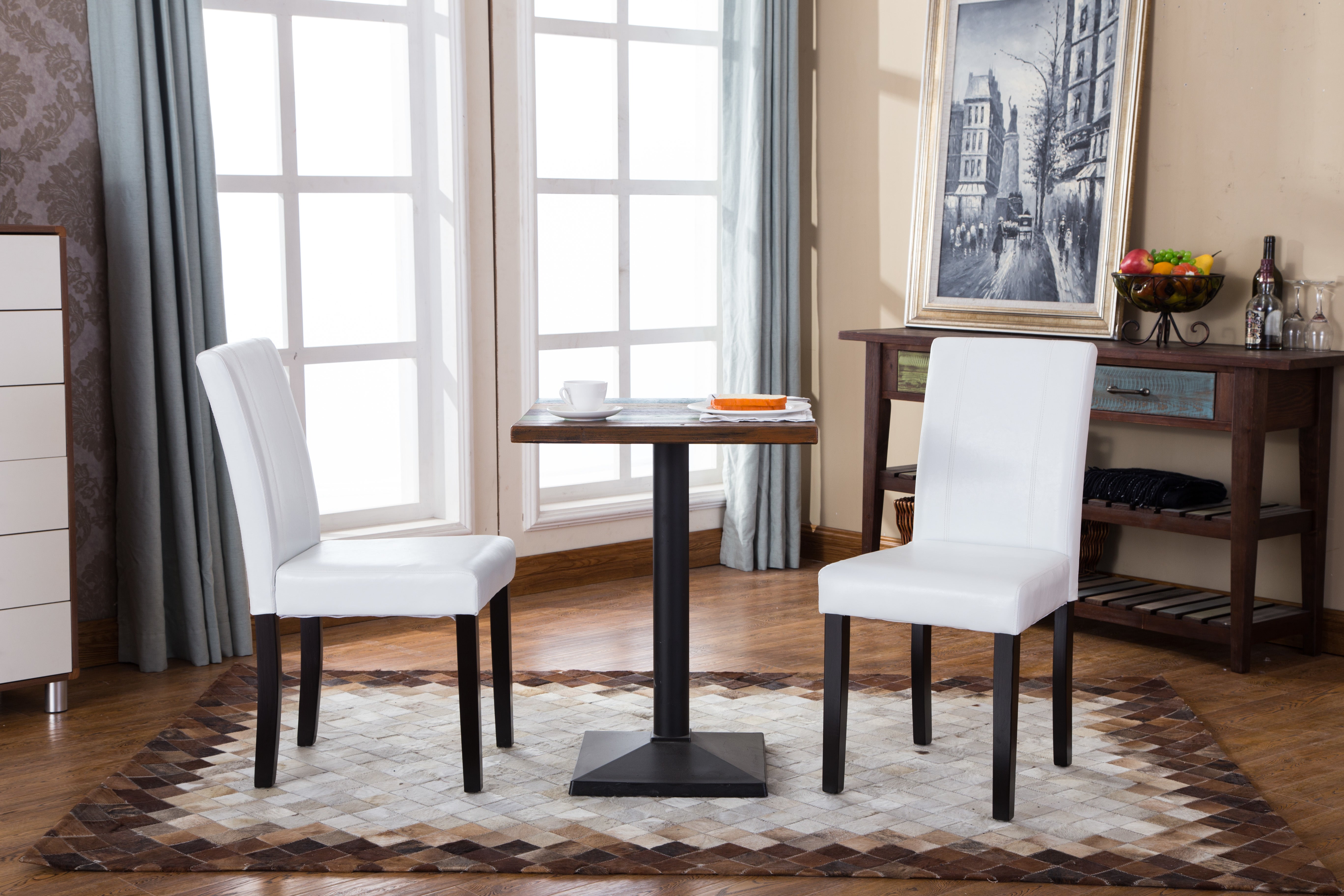 Urban Style Solid Wood Leatherette Padded Parson Chair, White, Set of 2